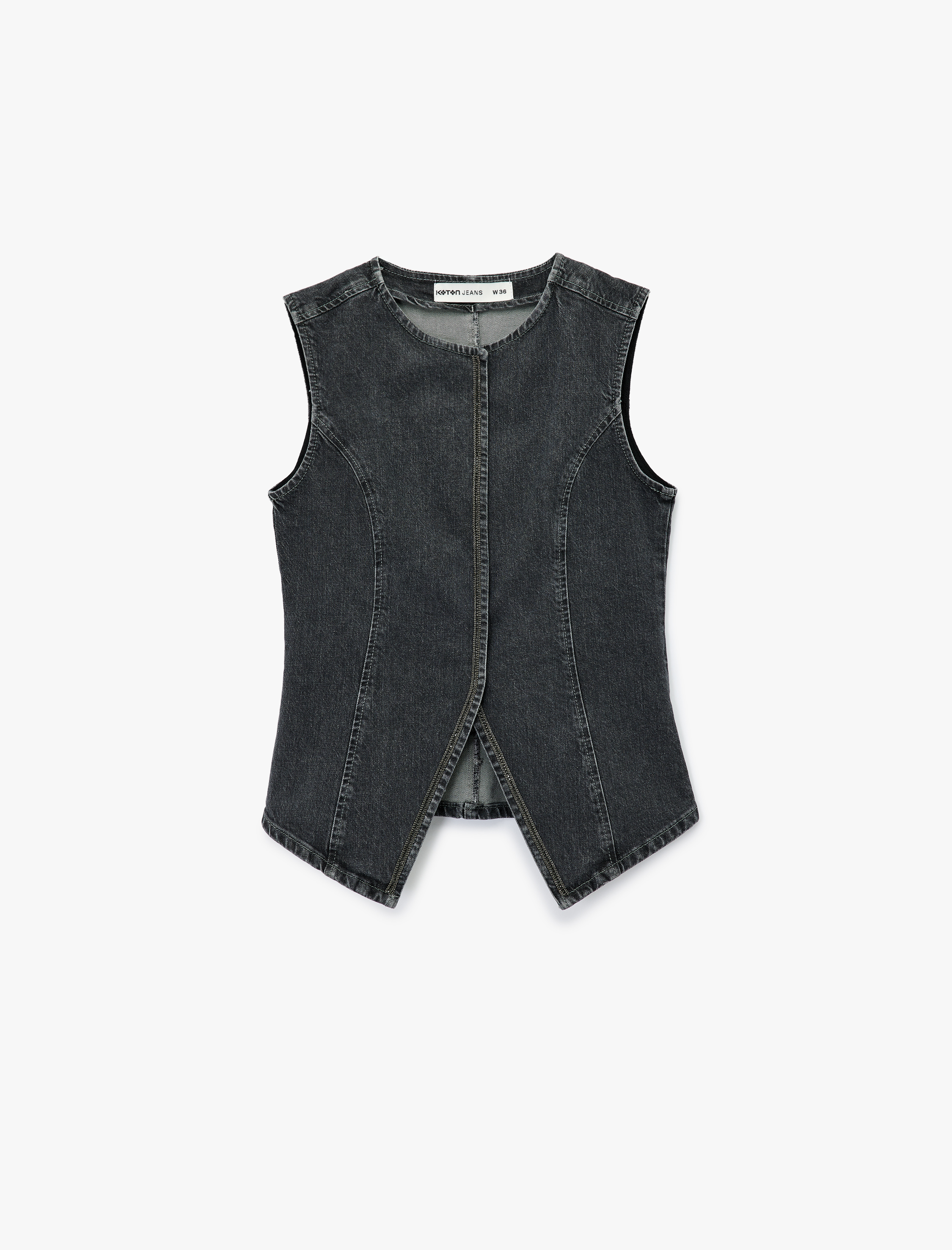   Pamuklu Slim Fit Kolsuz Bisiklet Yaka Denim Yelek