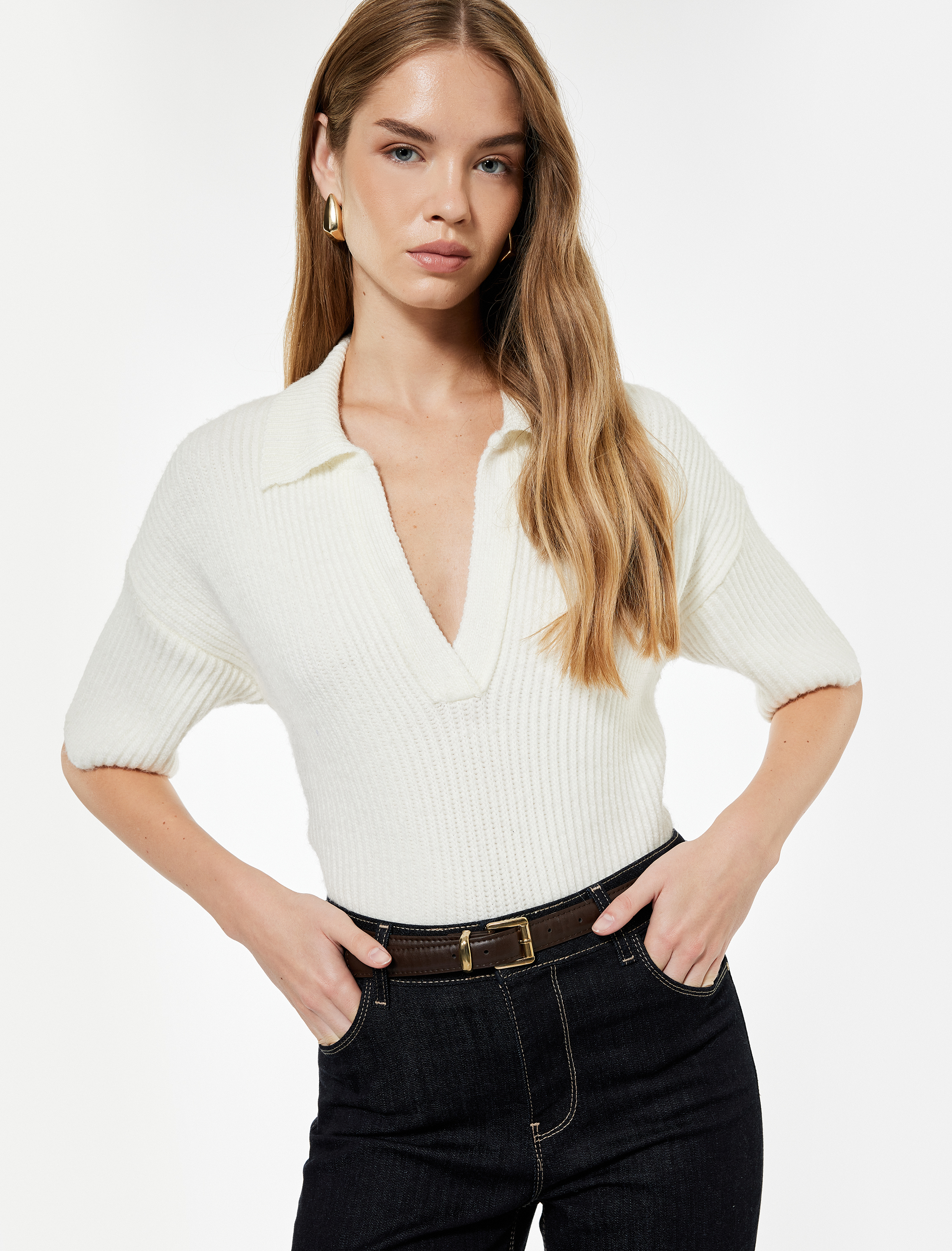   Koton X Sima Tarkan - Kısa Kollu Polo Yaka Oversize Triko Kazak