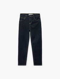 Pamuklu Düğmeli Beli Ayarlanabilir Lastikli Straight Fit Denim Pantolon