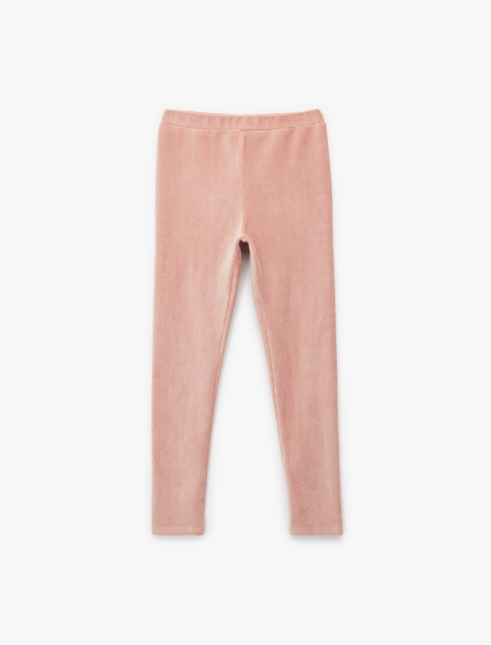 Kız Çocuk Beli Lastikli Yüksek Bel Basic Kadife Tayt