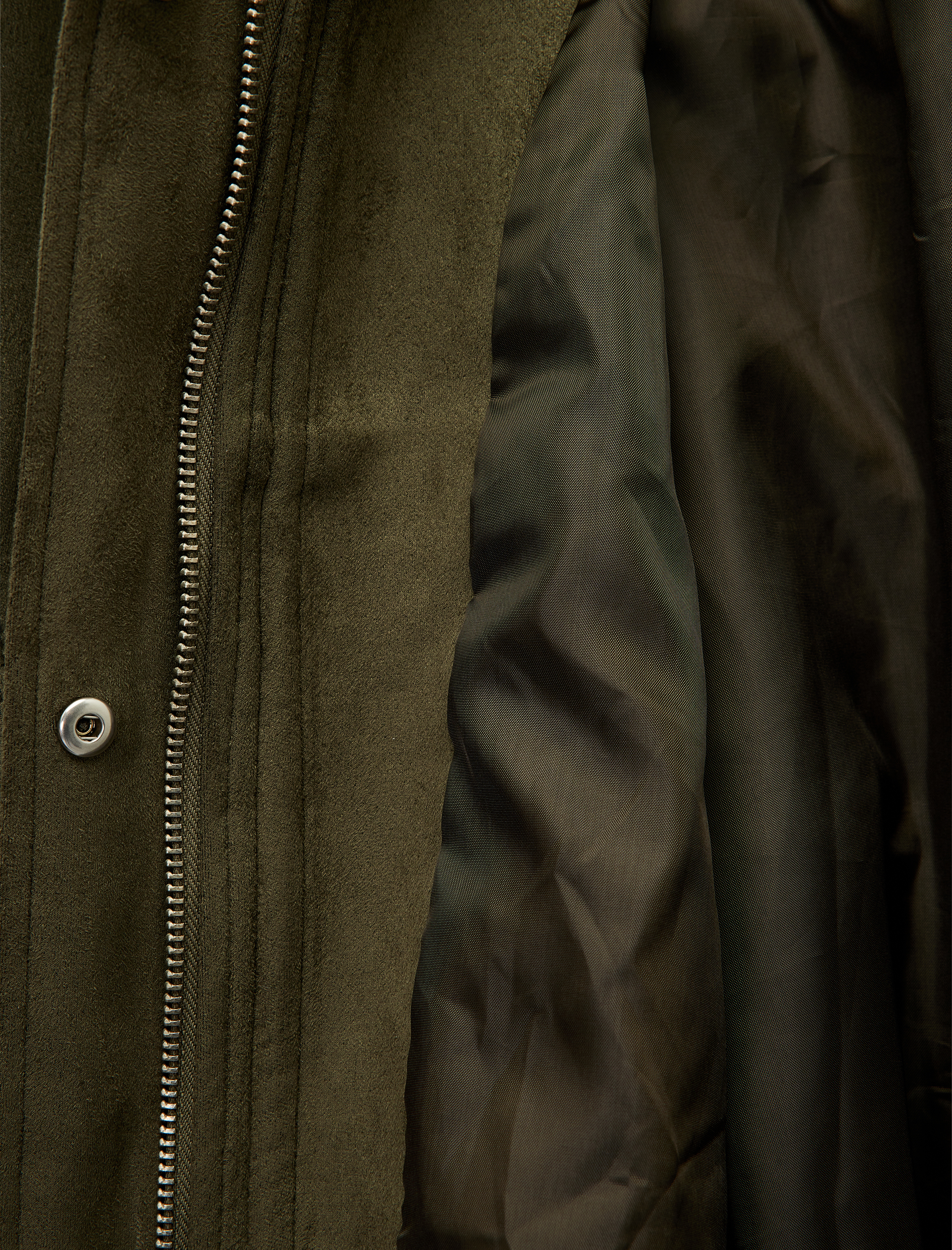   Çıtçıt Düğme Detaylı Fermuarlı Cepli Süet Görünümlü Oversize Bomber Ceket