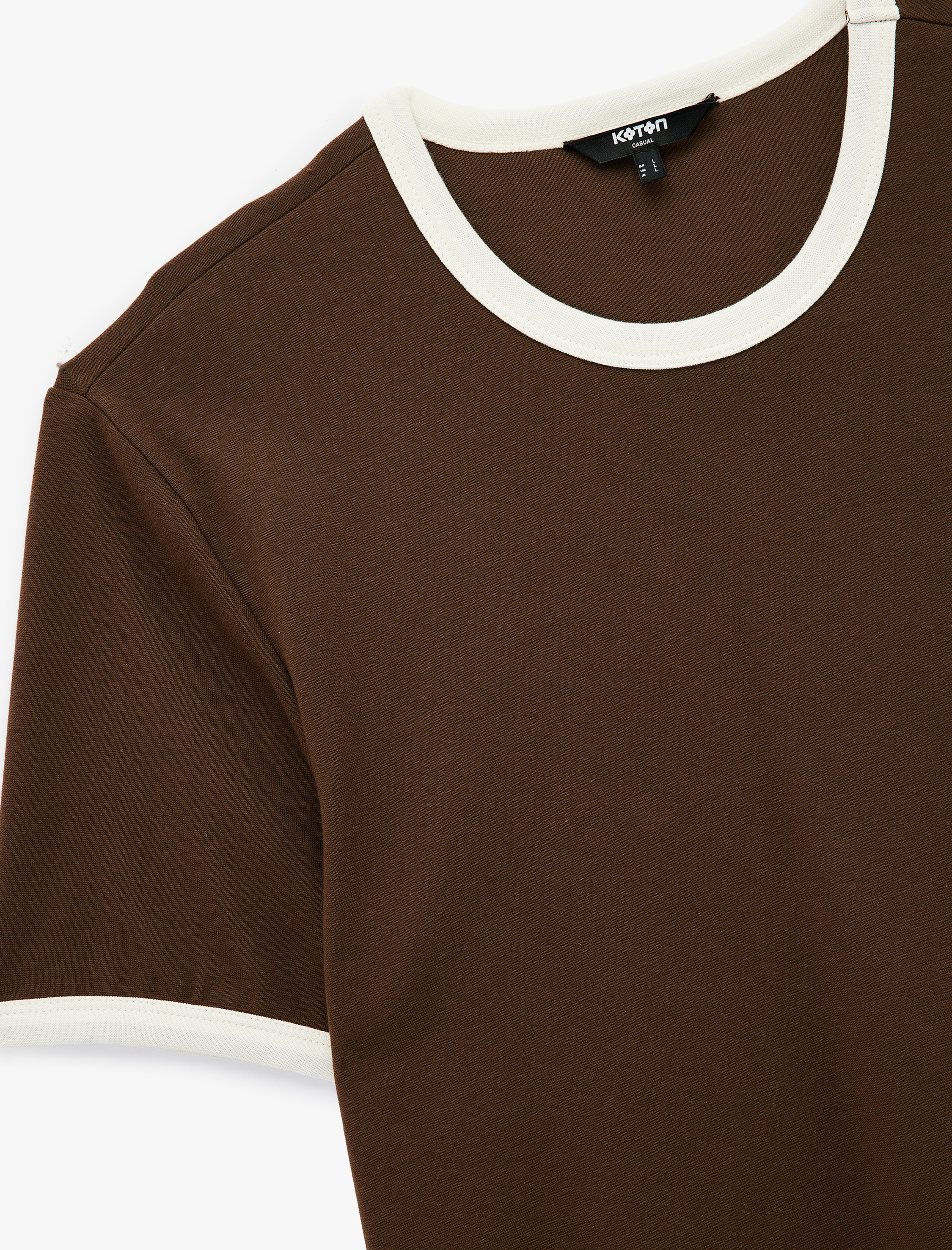   Kısa Kollu Bisiklet Yaka Tok Kumaş Renk Kontrastlı Pamuklu Slim Fit Tişört