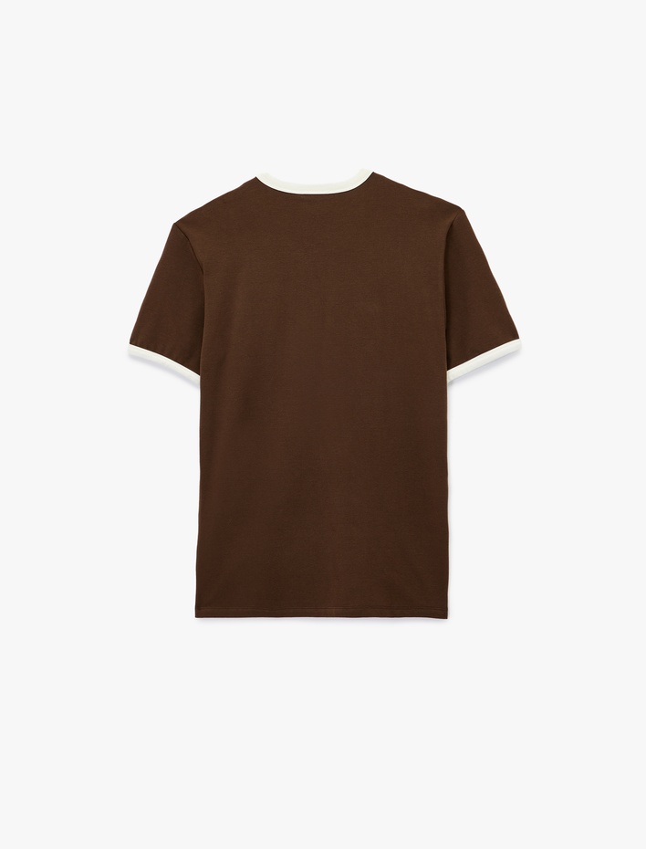  Kısa Kollu Bisiklet Yaka Tok Kumaş Renk Kontrastlı Pamuklu Slim Fit Tişört