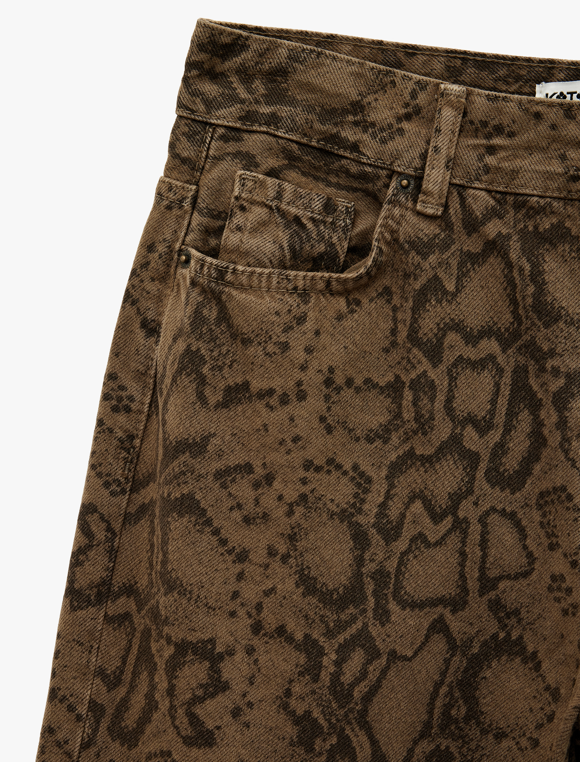   Yılan Desenli Düğmeli Normal Bel Geniş Paça Pantolon - Wide Leg Jeans