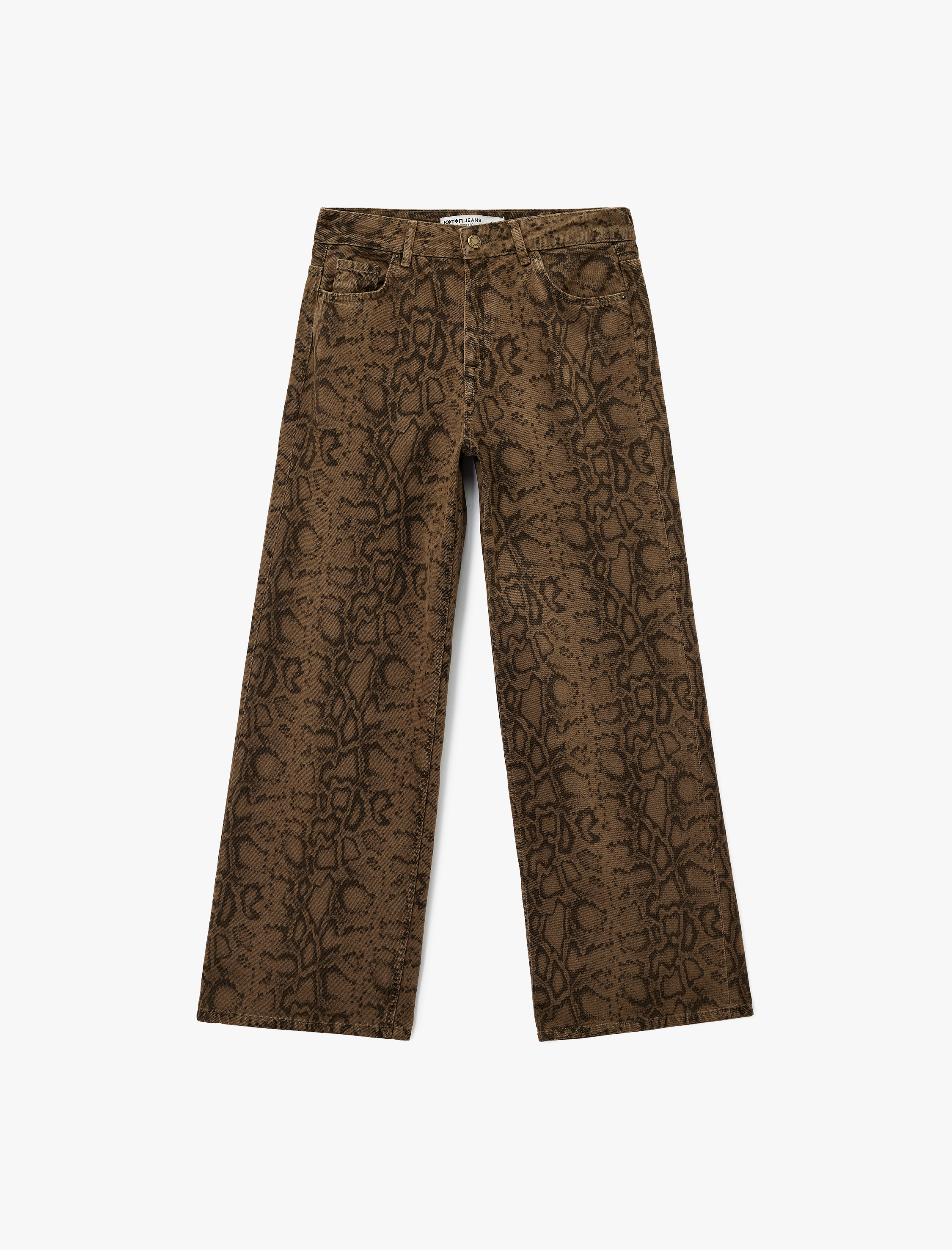   Yılan Desenli Düğmeli Normal Bel Geniş Paça Pantolon - Wide Leg Jeans