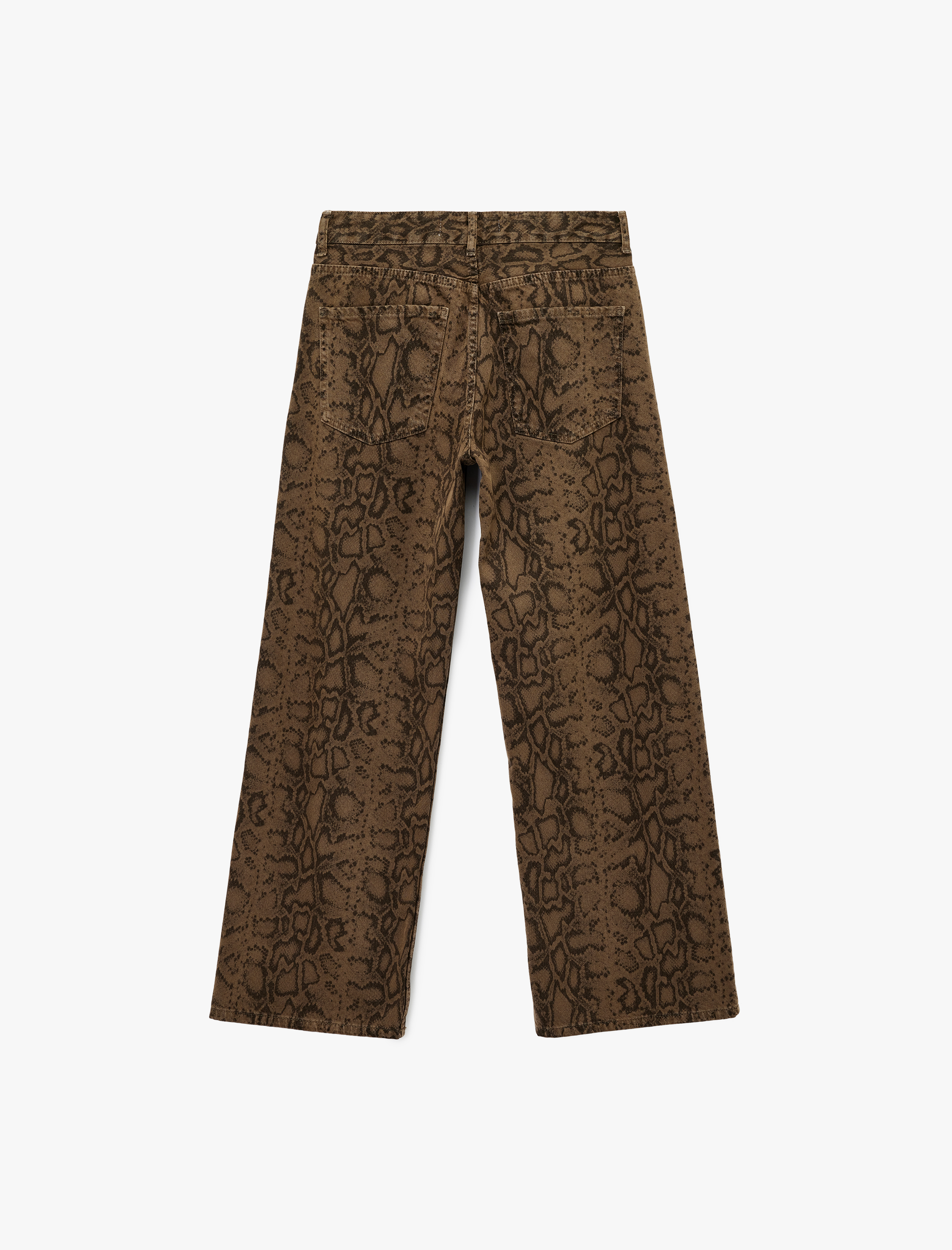   Yılan Desenli Düğmeli Normal Bel Geniş Paça Pantolon - Wide Leg Jeans