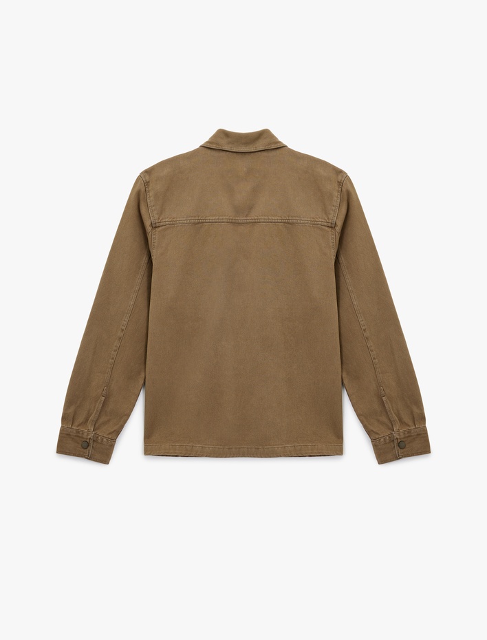  Pamuklu Uzun Kollu Cep Detaylı Klasik Yaka Jean Gömlek Ceket