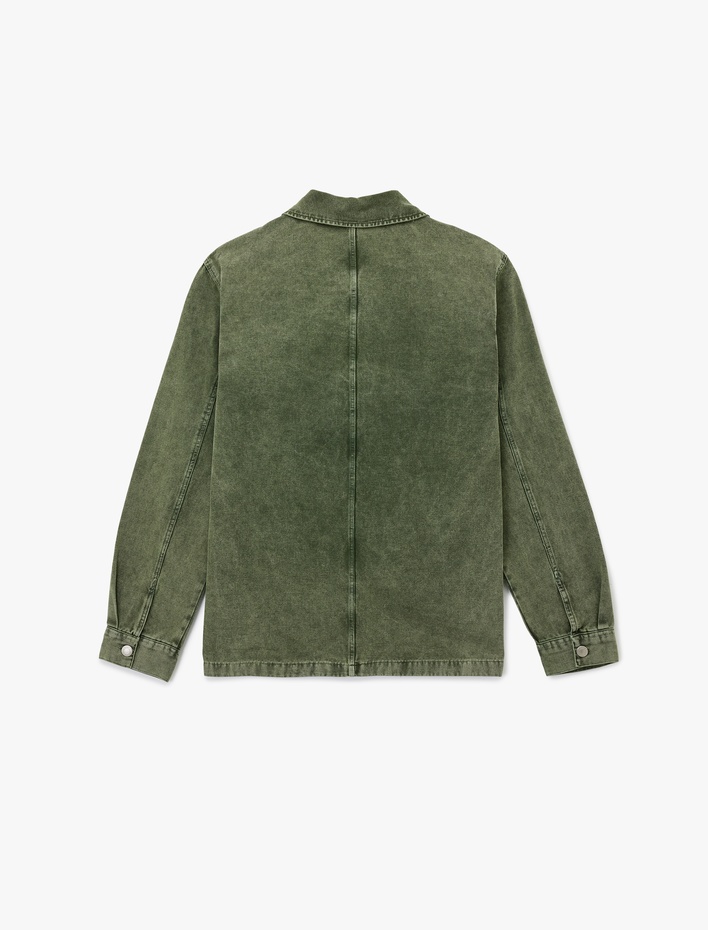  Pamuklu Cep Detaylı Klasik Yaka Yıkamalı Fermuarlı Jean Gömlek Ceket