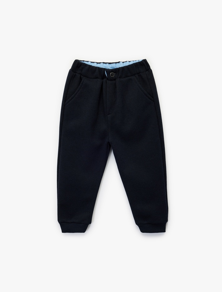 Erkek Bebek Düğme Detaylı Cepli Beli Lastikli Basic Pantolon Görünümlü Eşofman Altı