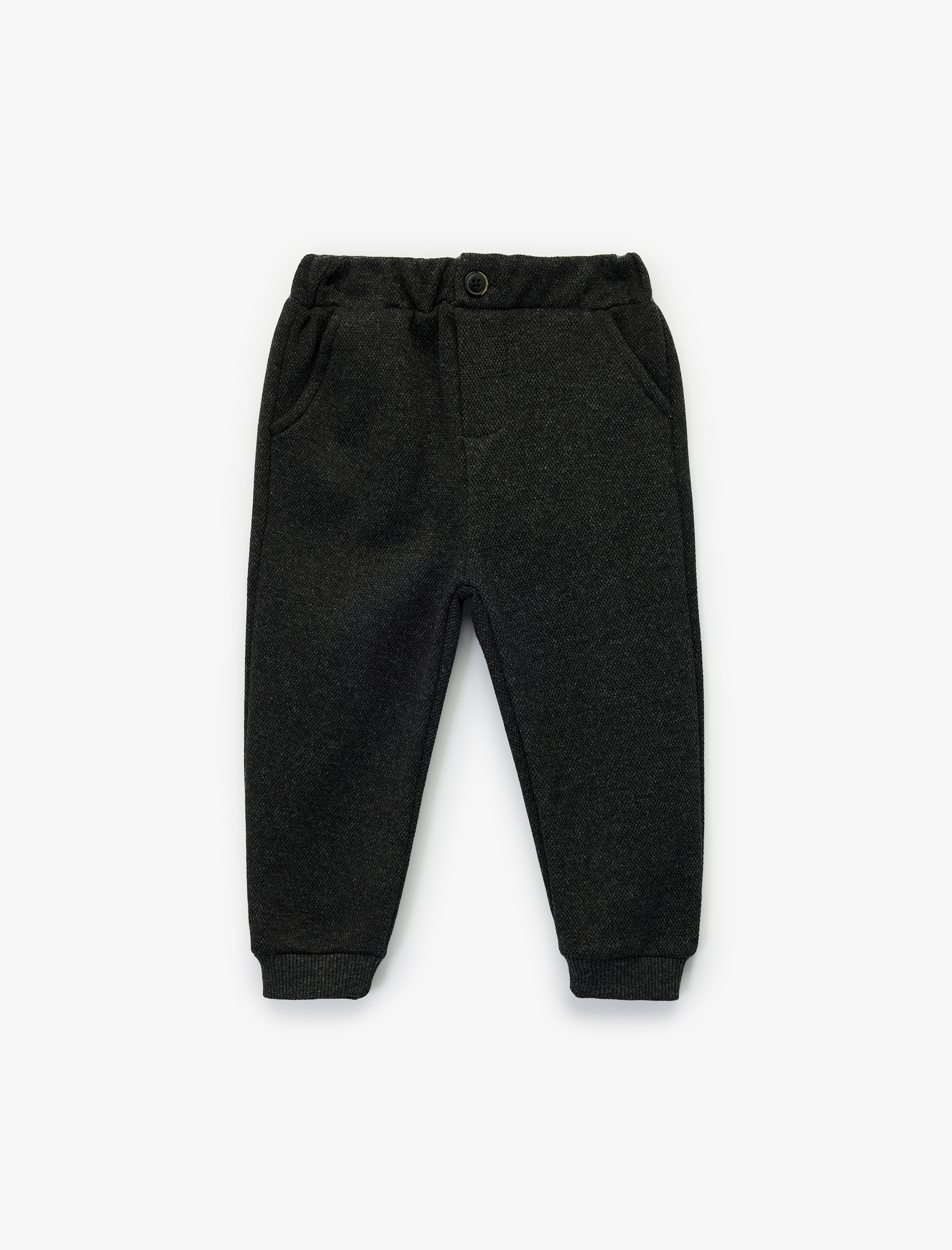  Erkek Bebek Düğme Detaylı Cepli Beli Lastikli Basic Pantolon Görünümlü Eşofman Altı