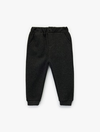 Düğme Detaylı Cepli Beli Lastikli Basic Pantolon Görünümlü Eşofman Altı