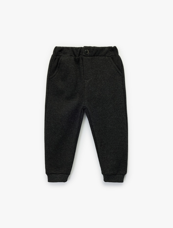 Erkek Bebek Düğme Detaylı Cepli Beli Lastikli Basic Pantolon Görünümlü Eşofman Altı