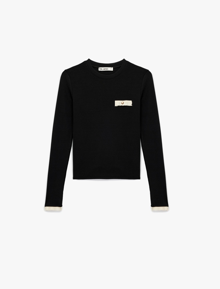  Düğmeli Uzun Kollu Cepli Modal Karışımlı Bisiklet Yaka Tişört