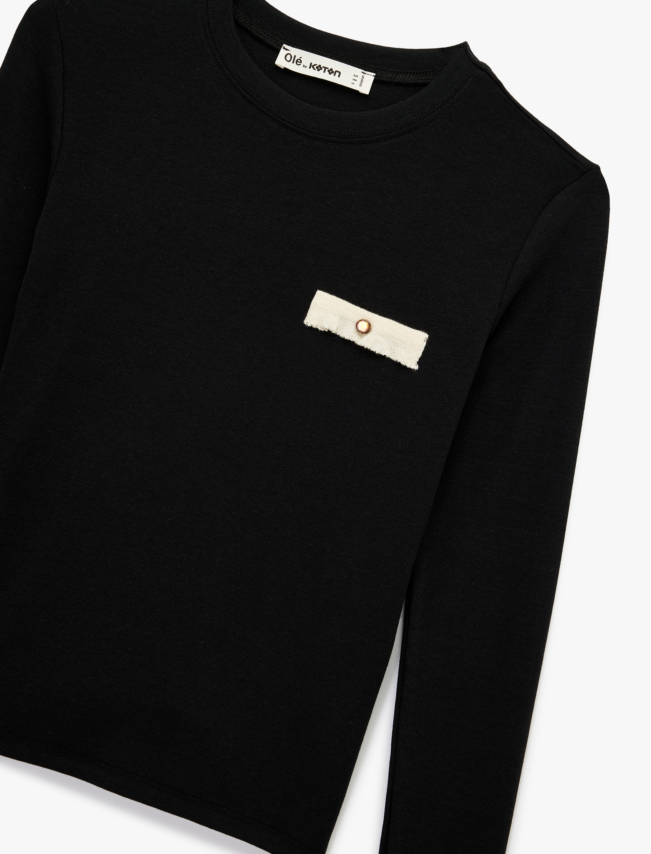   Düğmeli Uzun Kollu Cepli Modal Karışımlı Bisiklet Yaka Tişört