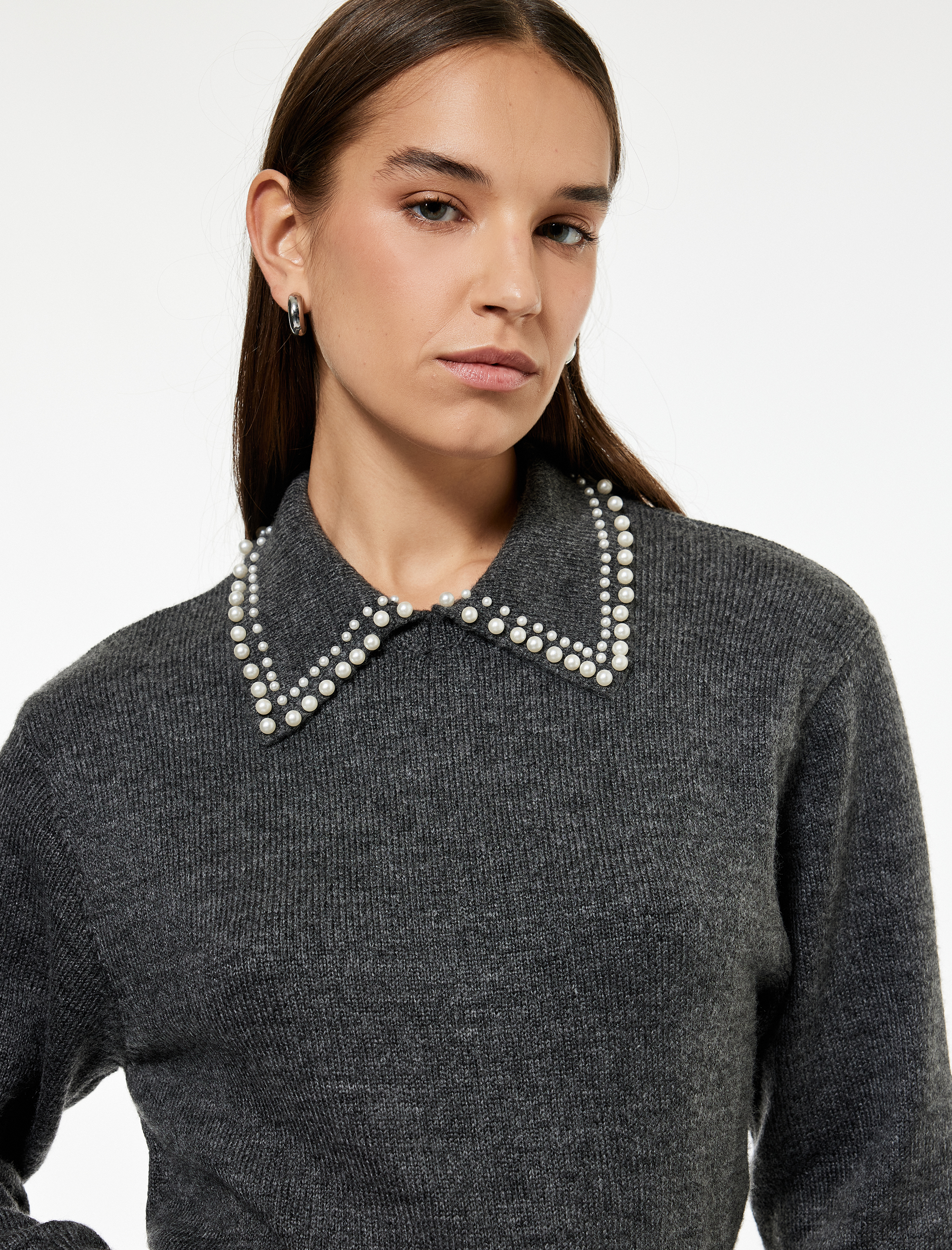   İnci Detaylı Bebe Yaka Uzun Kollu Triko Kazak