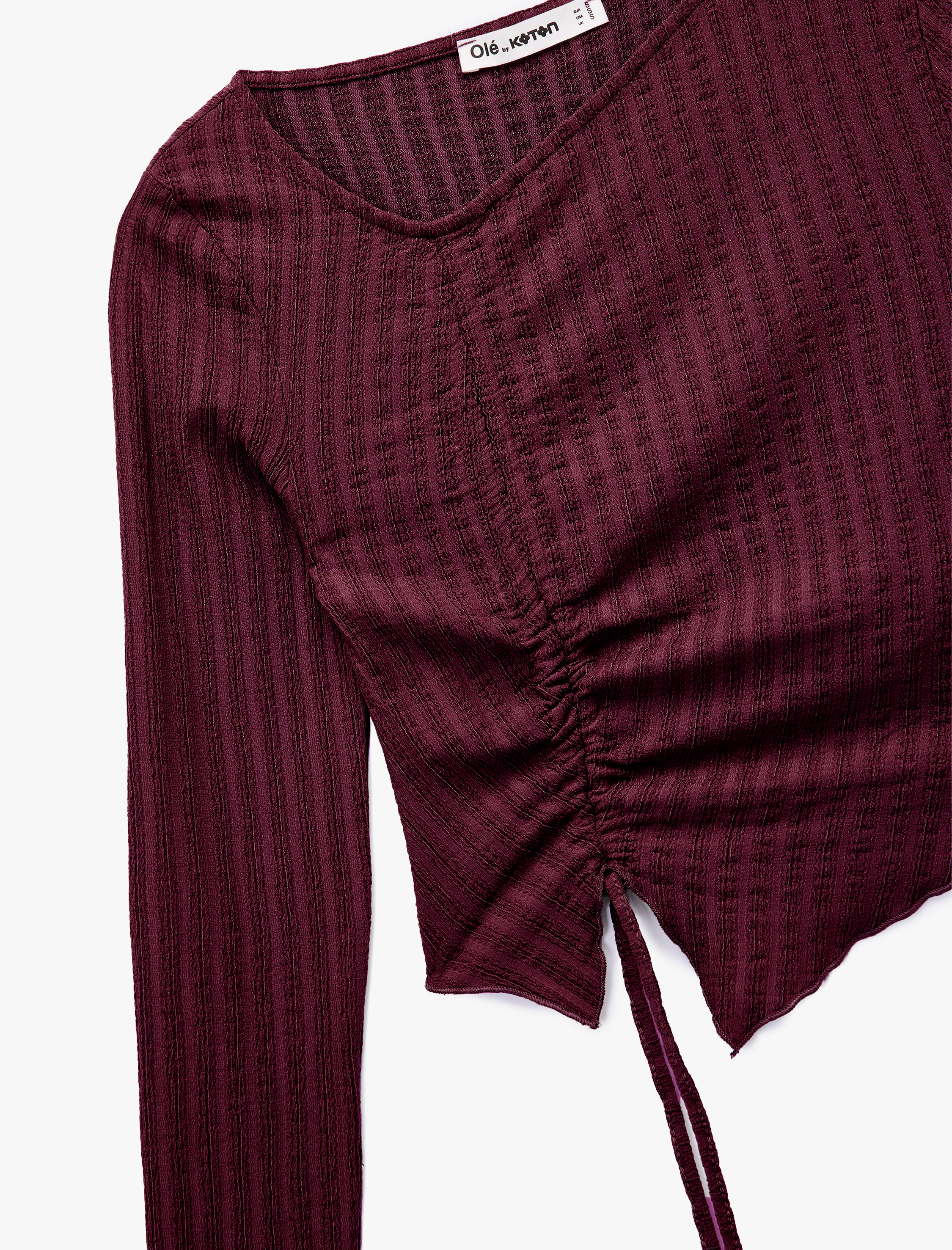 Asimetrik Yaka Slim Fit Büzgülü Uzun Kollu Tişört
