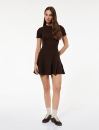 Viskon Karışımlı Kısa Kollu Bisiklet Yaka Mini Elbise