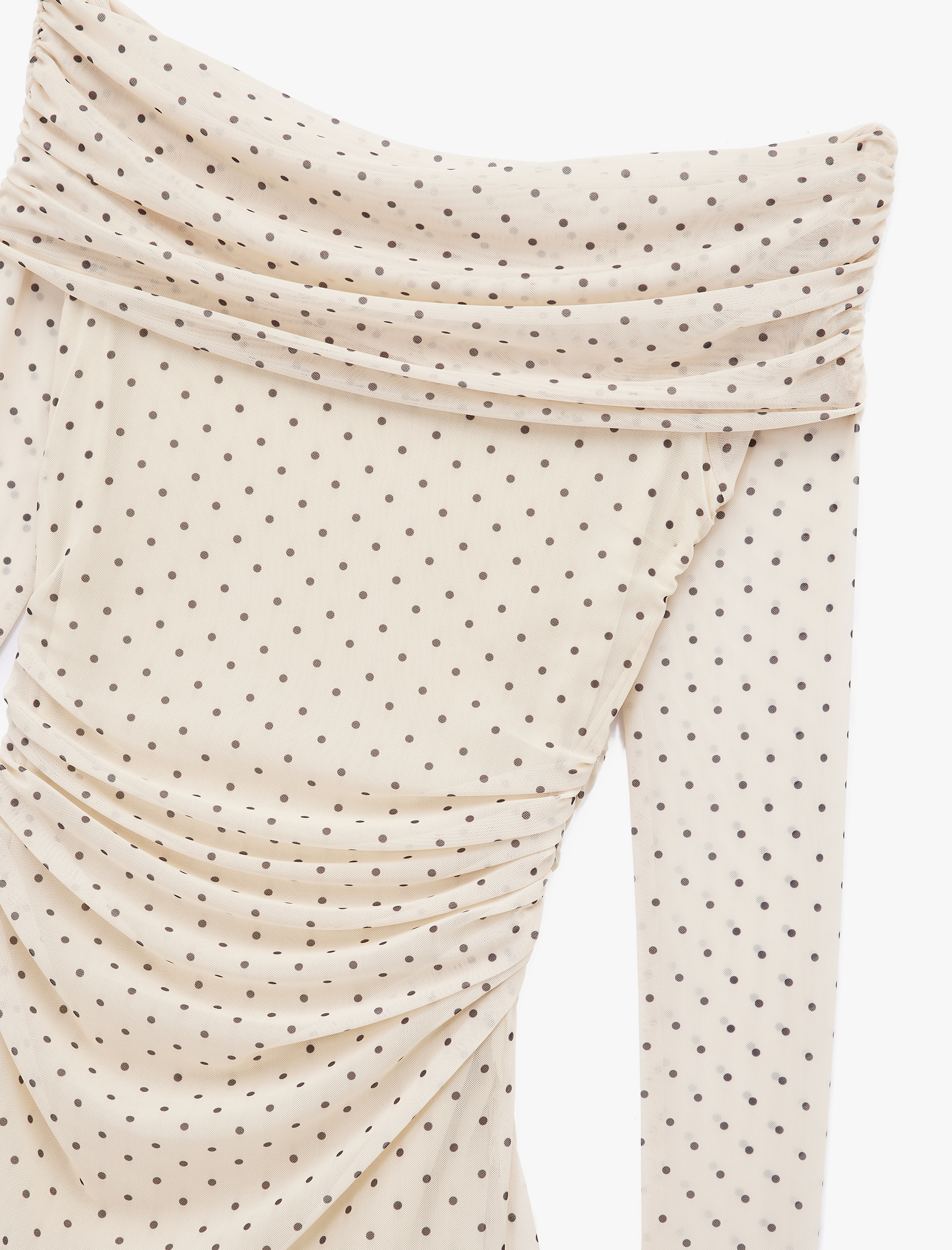   Uzun Kollu Kayık Yaka Slim Fit Asimetrik Kesim Drapeli Puantiyeli Mini Elbise