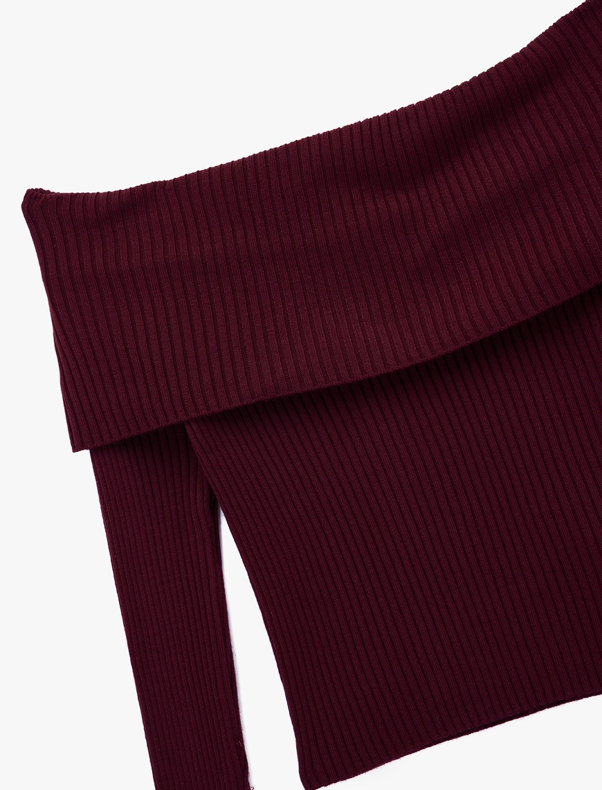 Bordo Uzun Kollu Omzu Açık Slim Fit Triko Kazak 6WAL90173HT | Koton