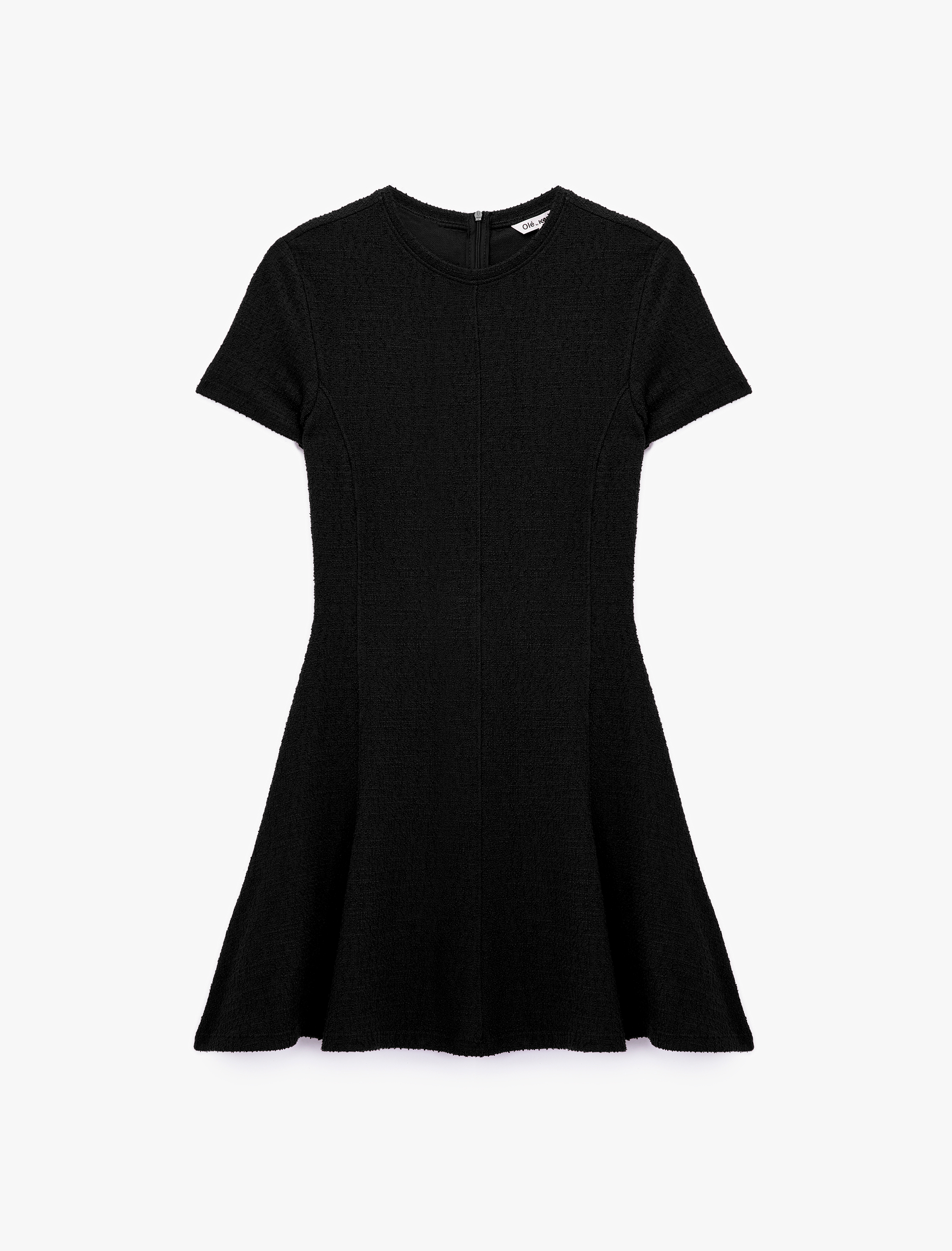   Viskon Karışımlı Kısa Kollu Bisiklet Yaka Mini Elbise