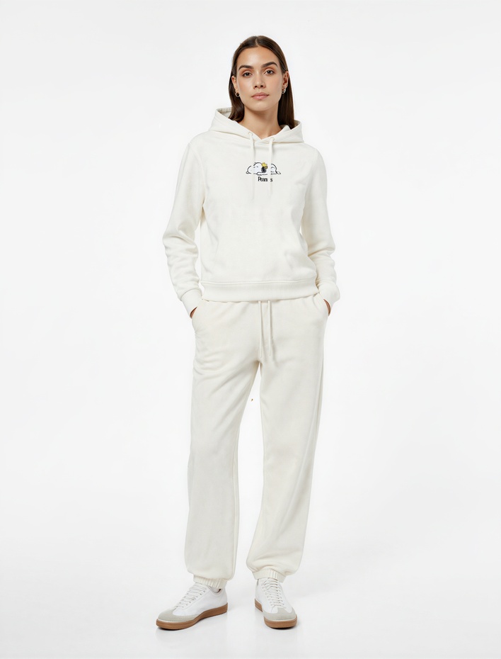  Snoopy Lisanslı Kapüşonlu Uzun Kollu Arkası Baskılı Oversize Sweatshirt