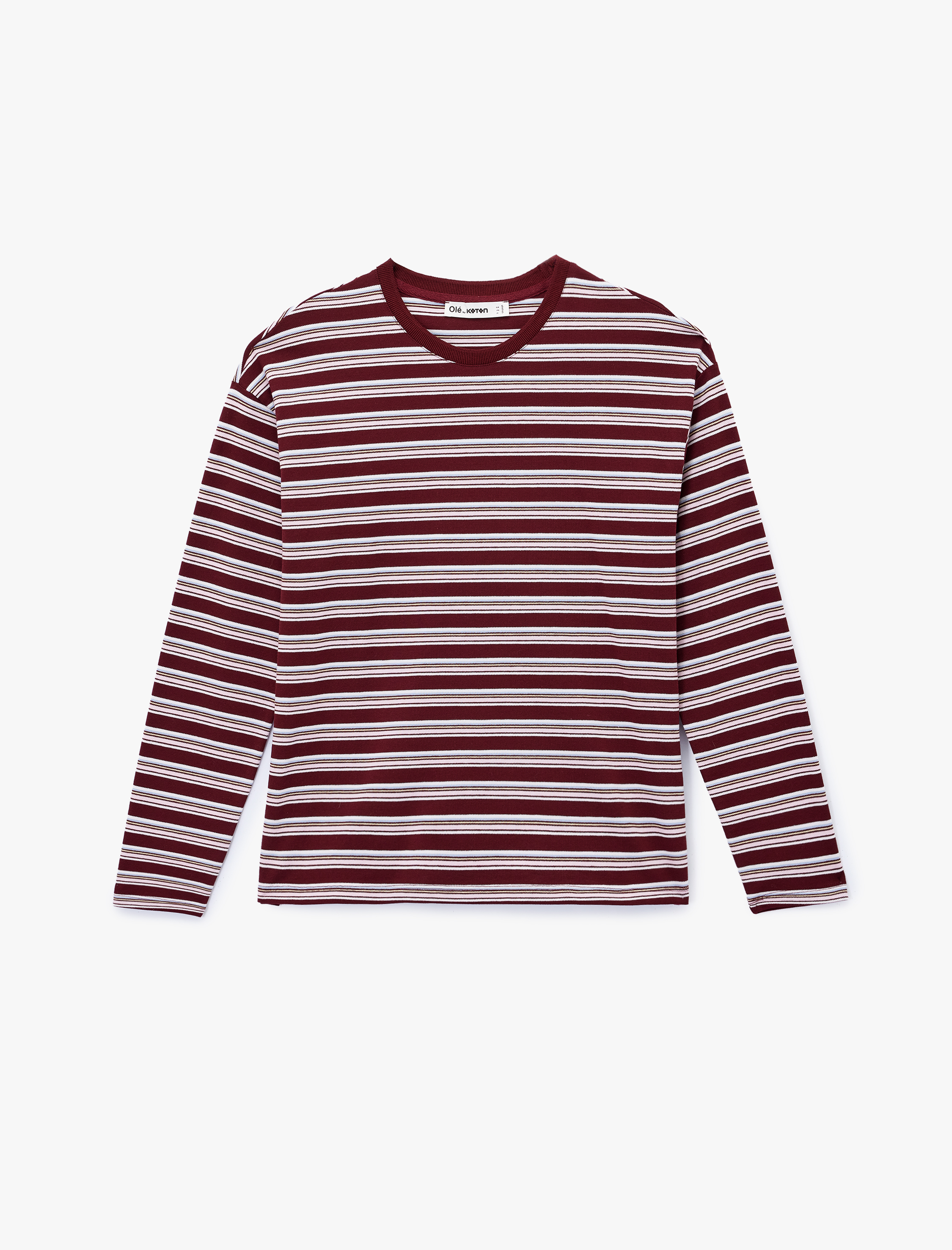   Rahat Kalıp Uzun Kollu Bisiklet Yaka Pamuklu Çizgili Tişört