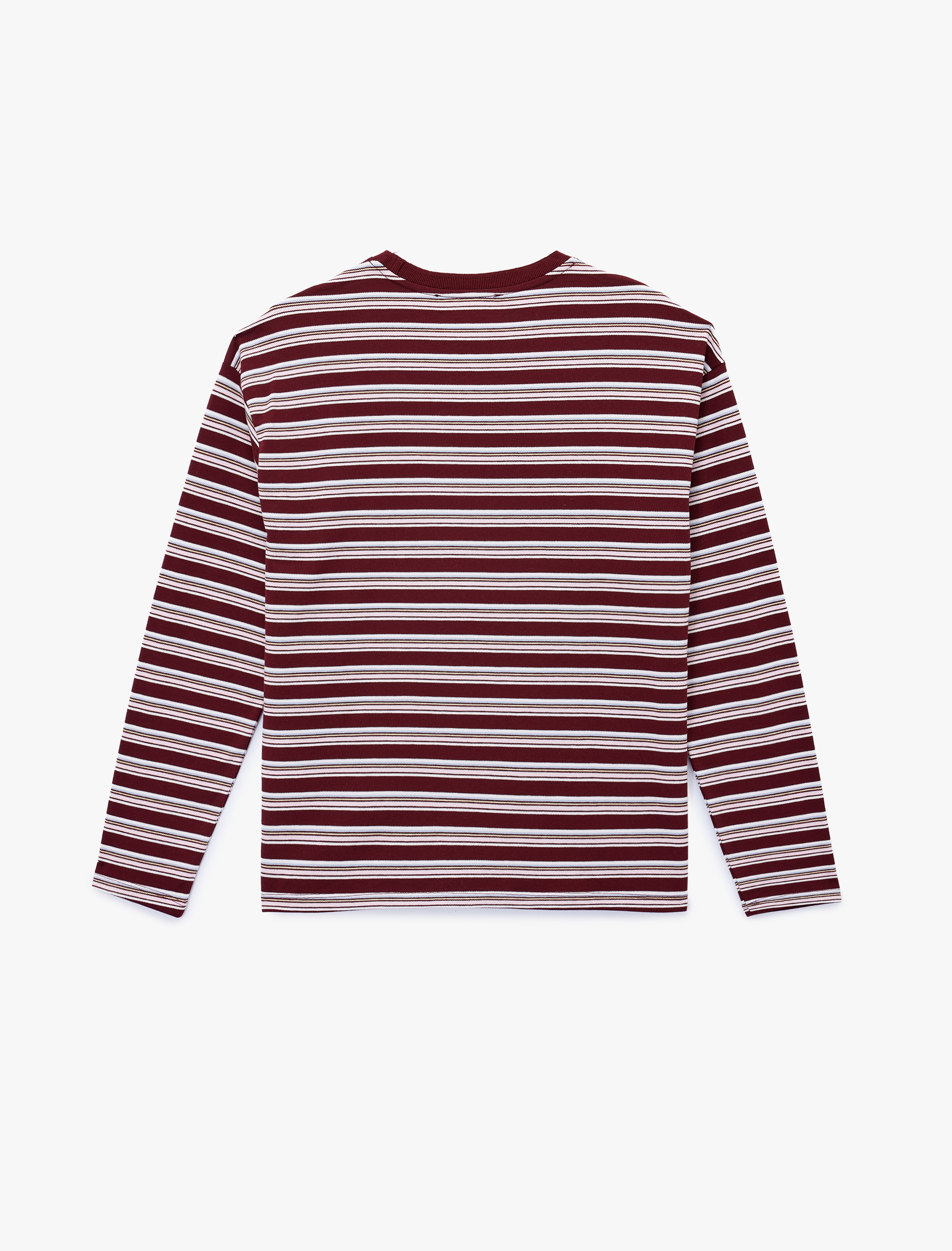   Rahat Kalıp Uzun Kollu Bisiklet Yaka Pamuklu Çizgili Tişört