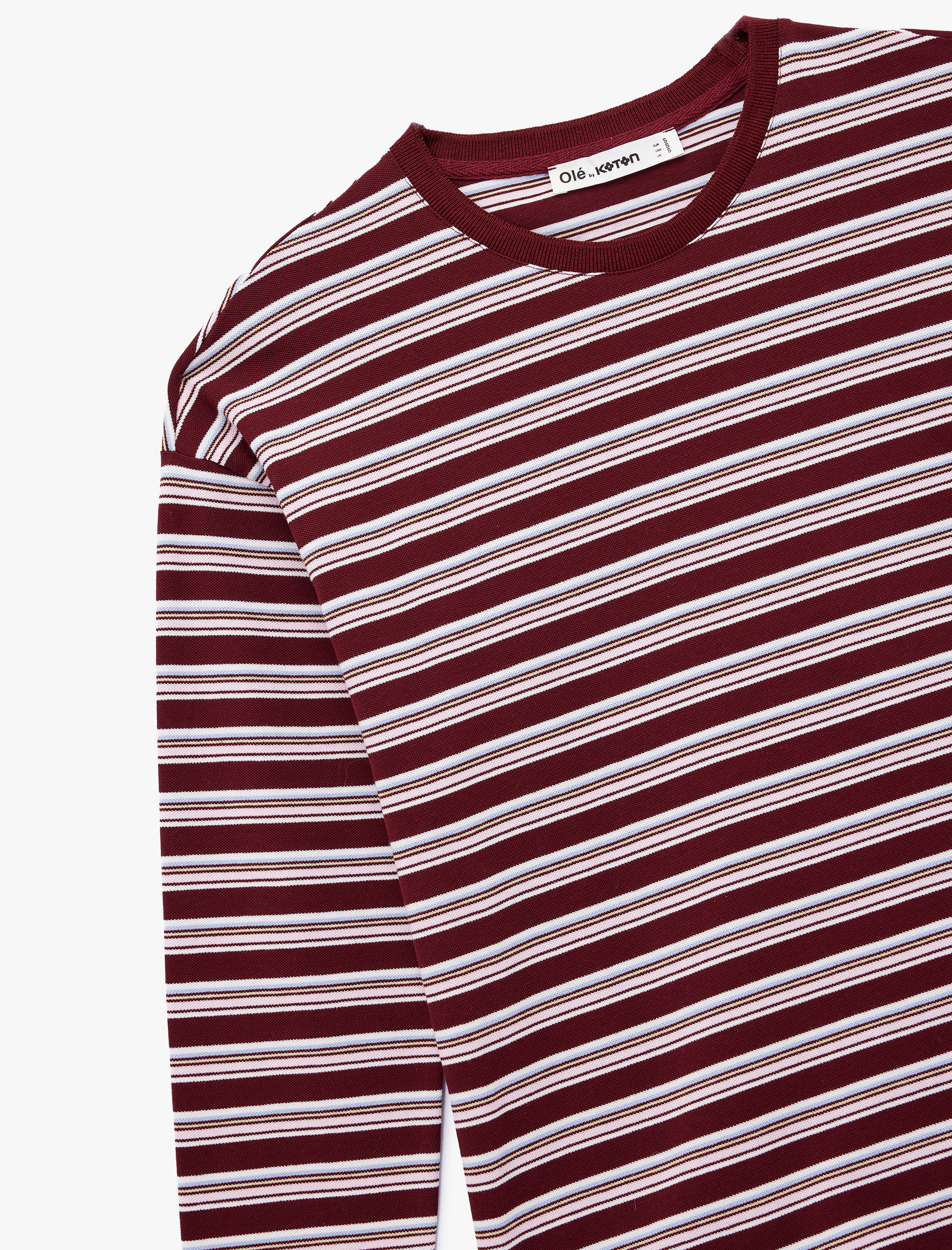   Rahat Kalıp Uzun Kollu Bisiklet Yaka Pamuklu Çizgili Tişört