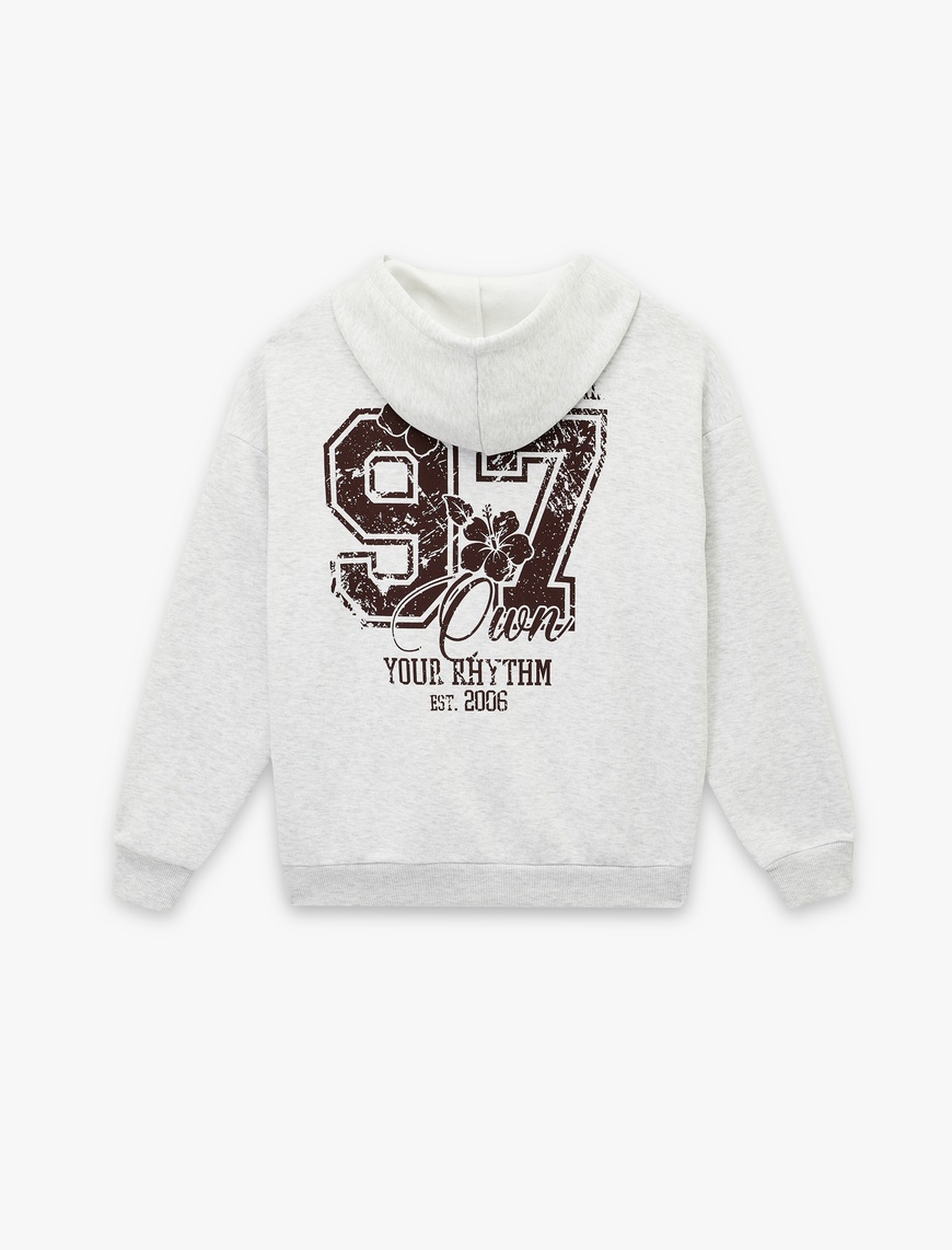   Fermuarlı Kapüşonlu Kanguru Cepli Arkası Baskılı Şardonlu Oversize Sweatshirt