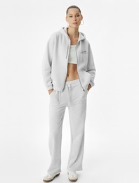 Fermuarlı Kapüşonlu Kanguru Cepli Arkası Baskılı Şardonlu Oversize Sweatshirt