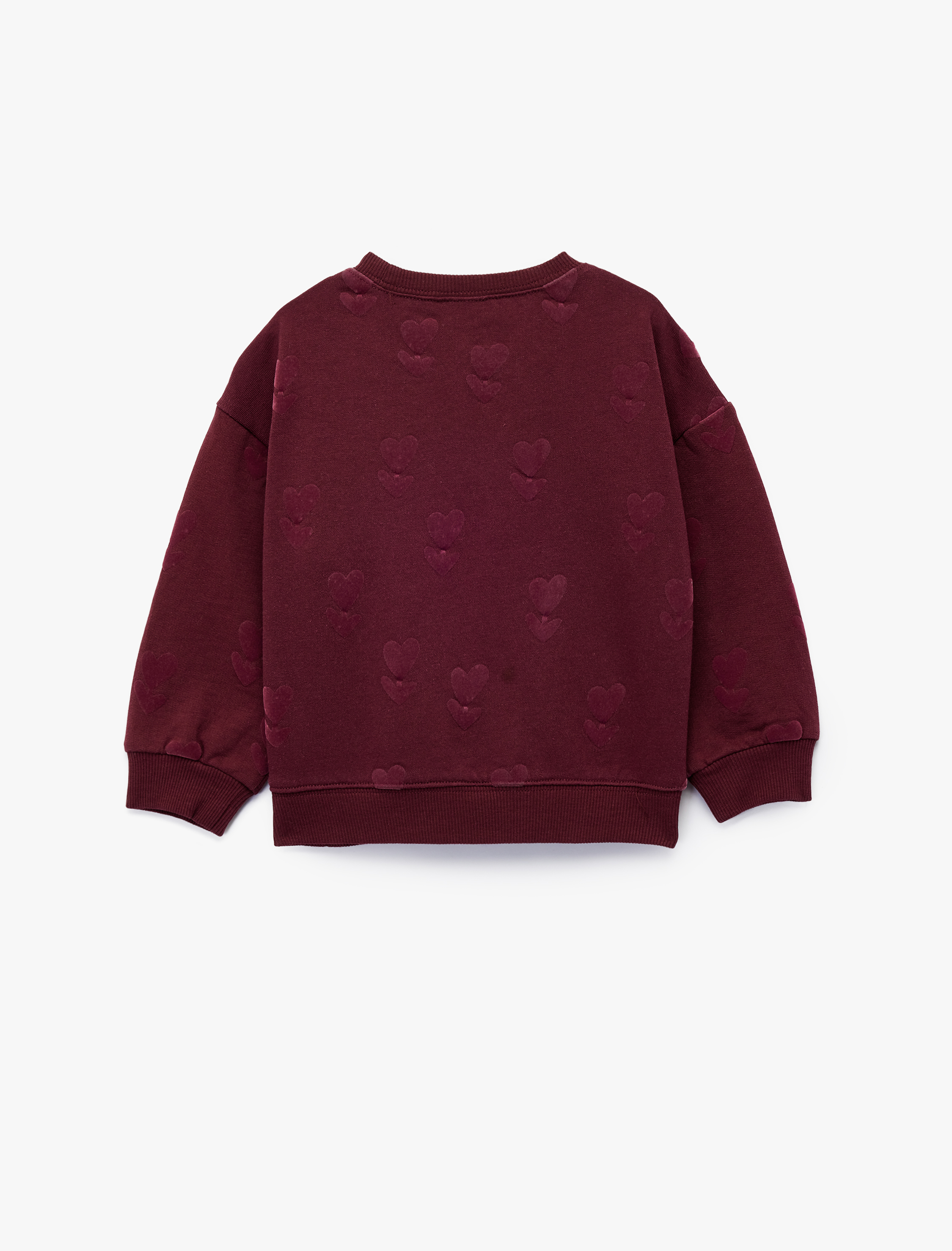  Kız Bebek Pamuklu Kalp detaylı Uzun Kollu Bisiklet Yaka Sweatshirt