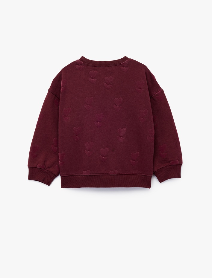 Kız Bebek Pamuklu Kalp detaylı Uzun Kollu Bisiklet Yaka Sweatshirt