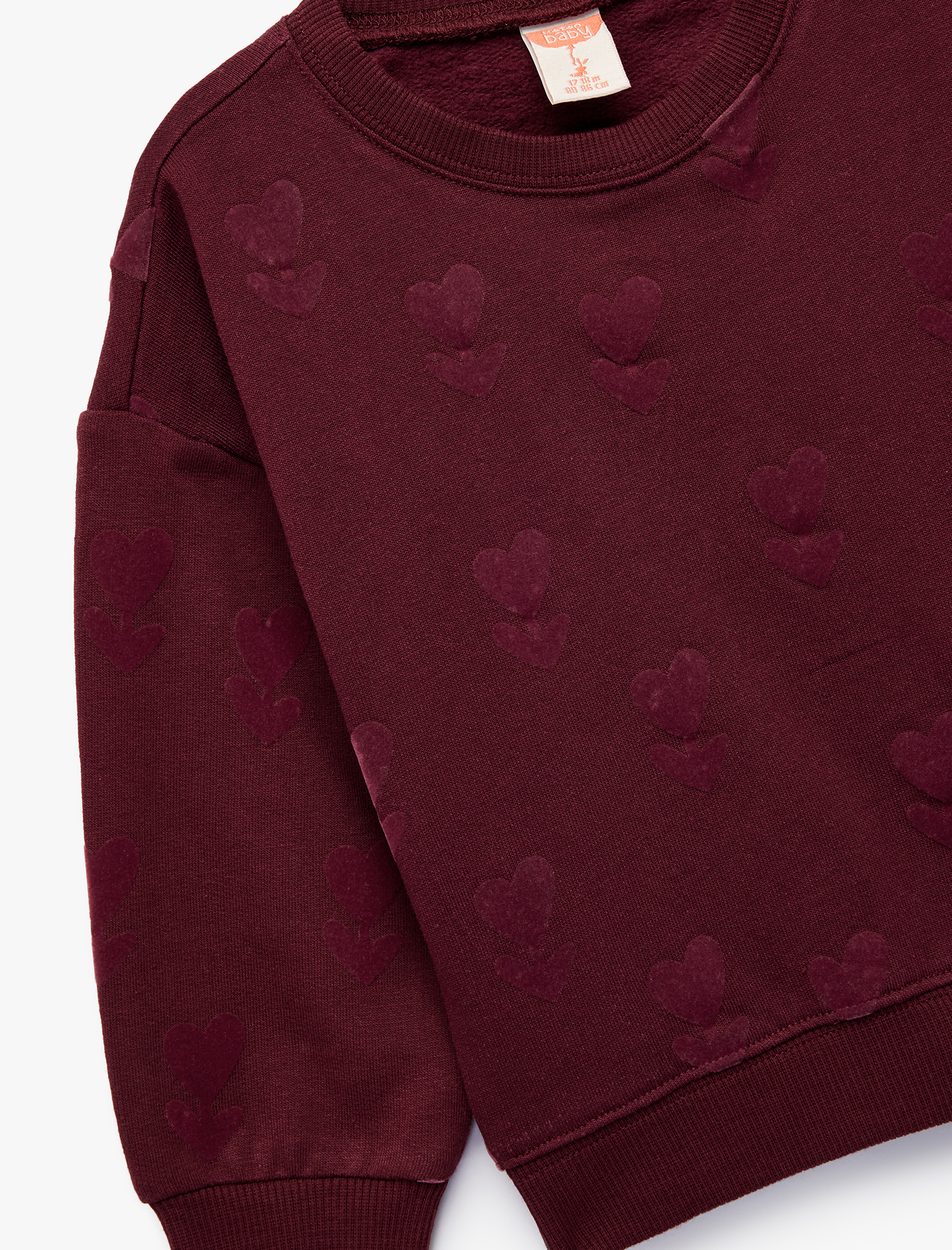  Kız Bebek Pamuklu Kalp detaylı Uzun Kollu Bisiklet Yaka Sweatshirt