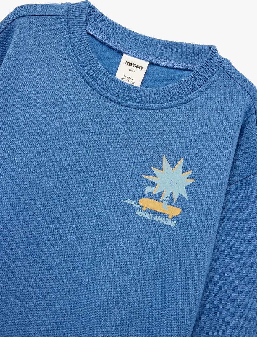  Erkek Bebek Baskılı Uzun Kollu Bisiklet Yaka Pamuklu Sweatshirt