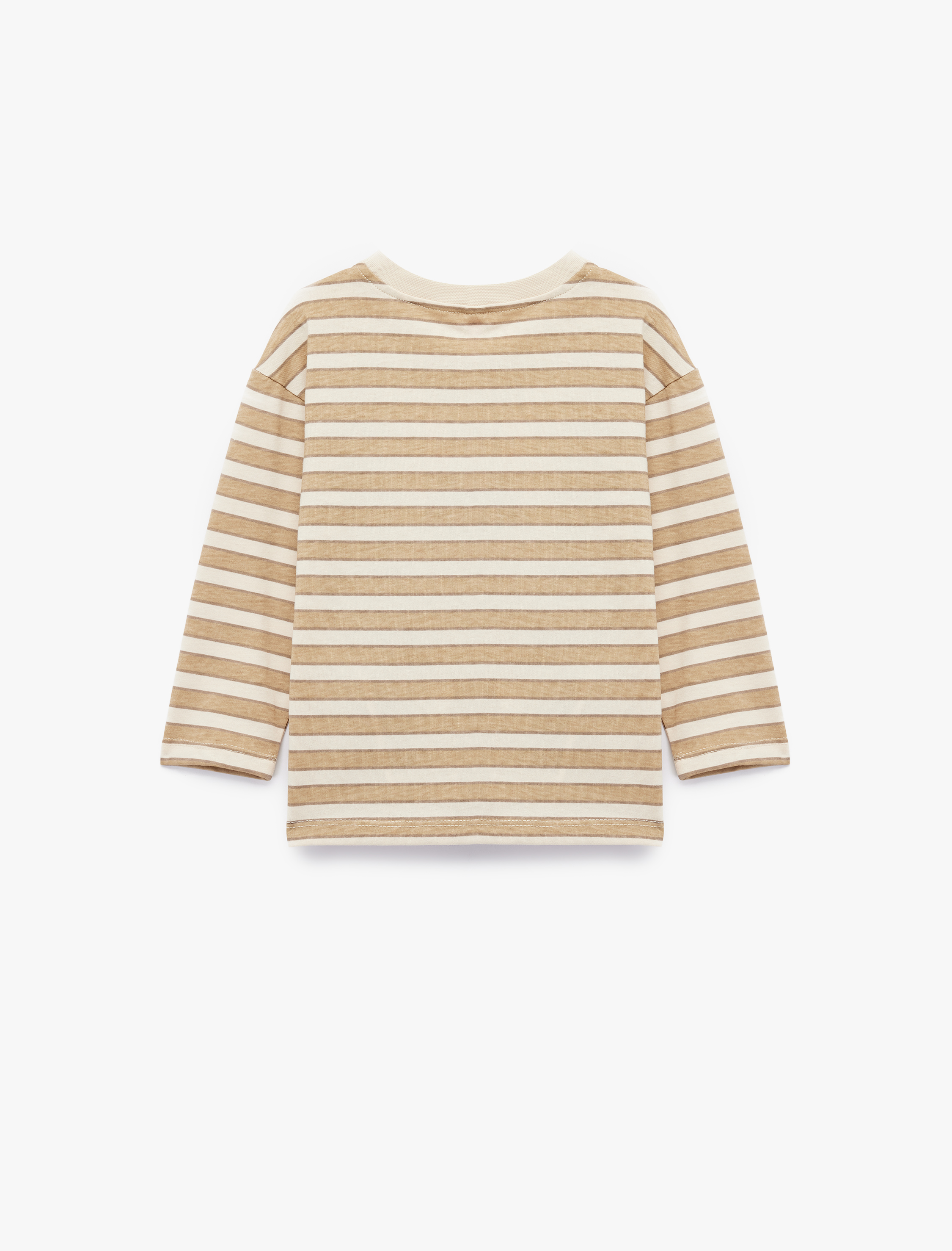  Erkek Bebek Pamuklu Uzun Kollu Bisiklet Yaka Nakış Detaylı Çizgili Tişört