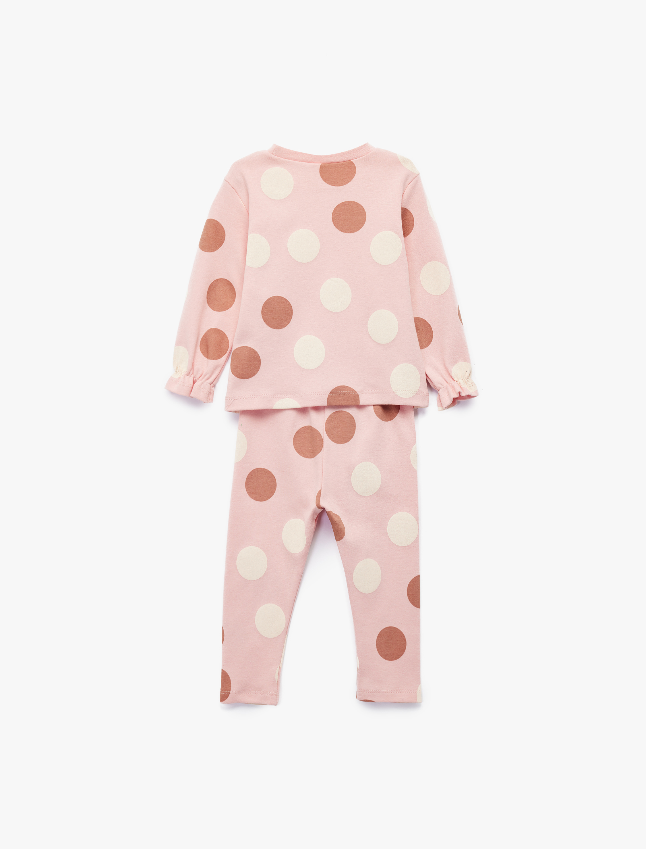  Kız Bebek Pamuklu Puantiyeli 2'li Tayt ve Tişört Seti