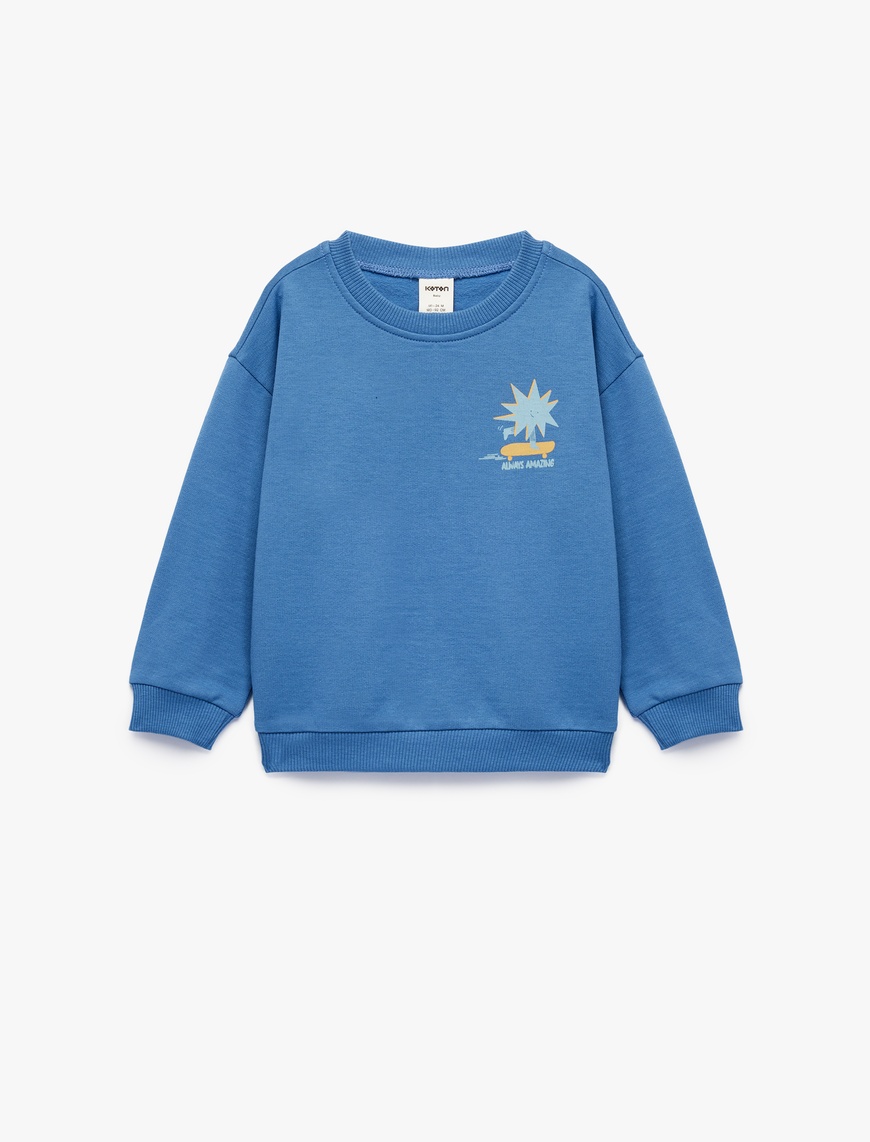  Erkek Bebek Baskılı Uzun Kollu Bisiklet Yaka Pamuklu Sweatshirt