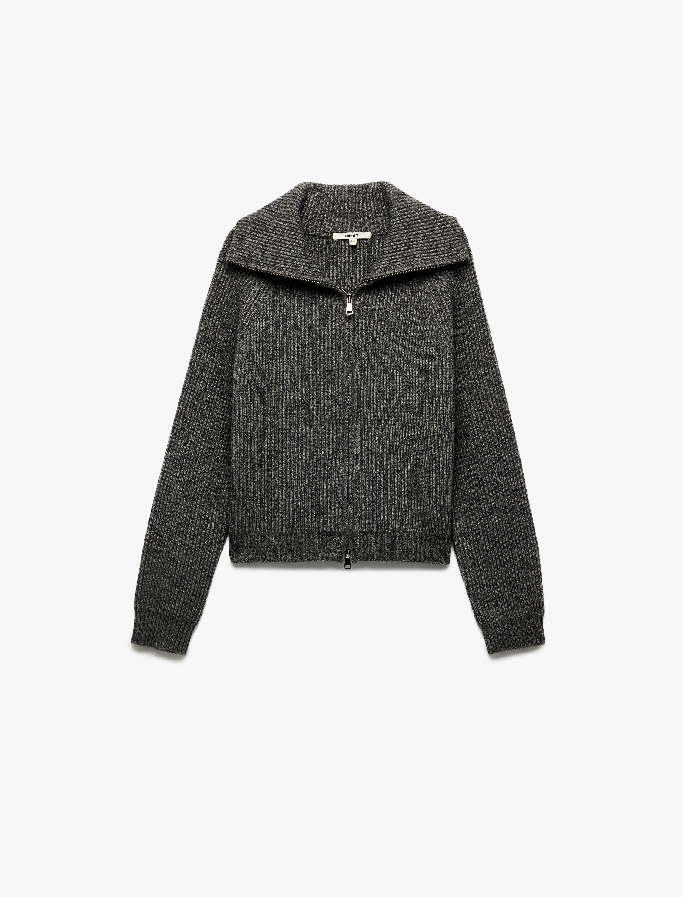   Regular Fit Dik Yaka Fermuarlı Uzun Kollu Triko Hırka