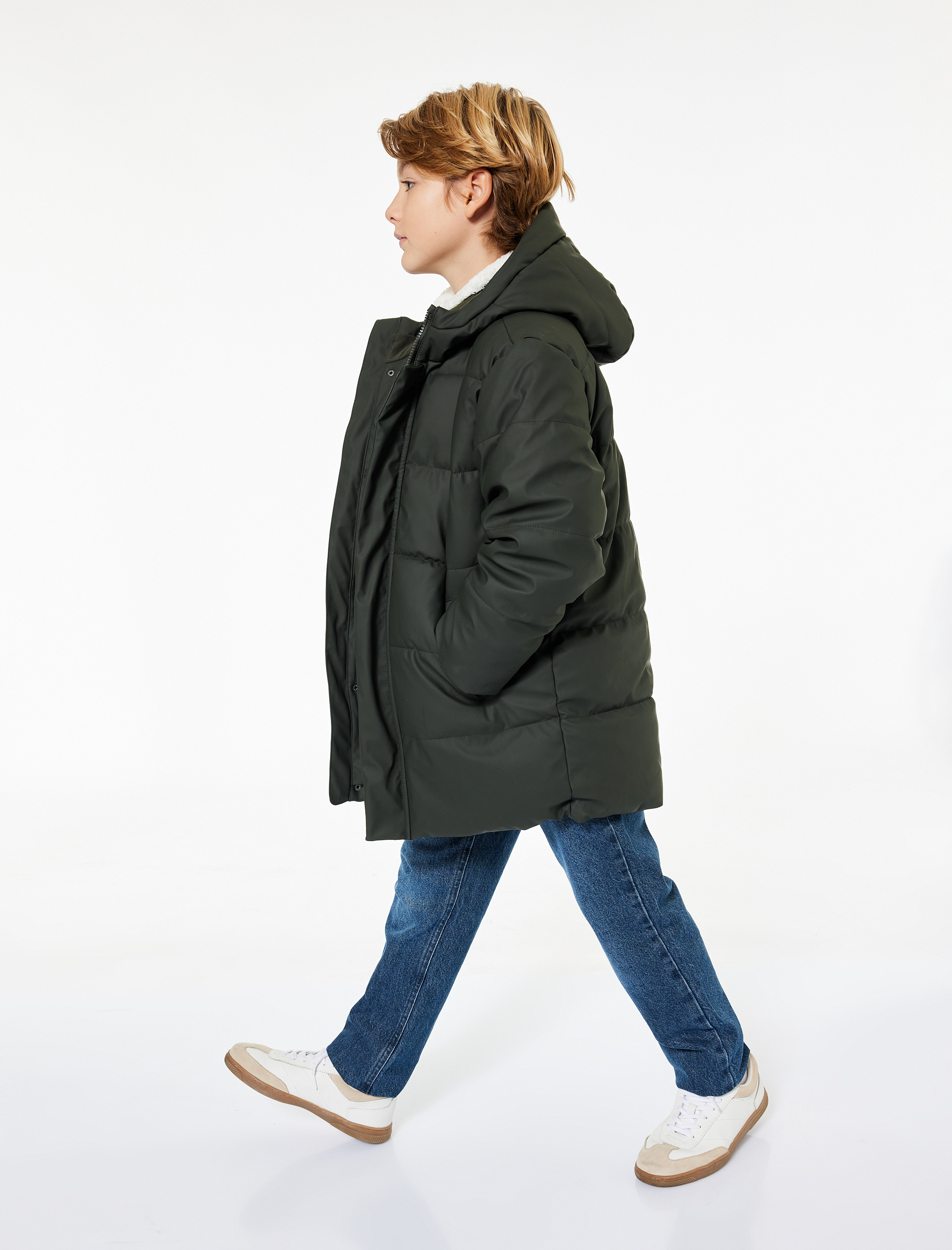  Erkek Çocuk Uzun Kollu Fermuarlı Kapşonlu Mont