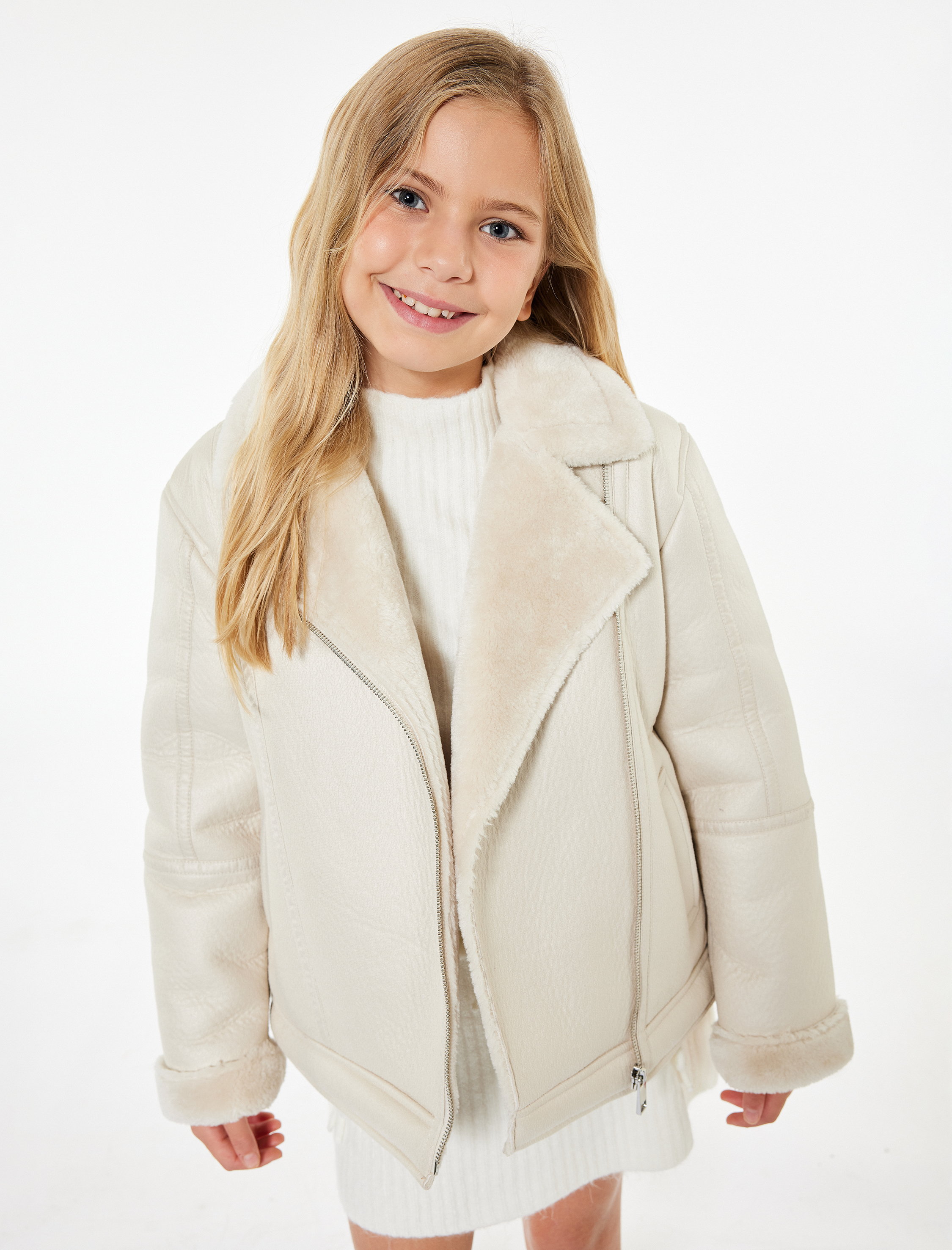  Kız Çocuk Kruvaze Yaka Uzun Kollu Suni Deri Ceket