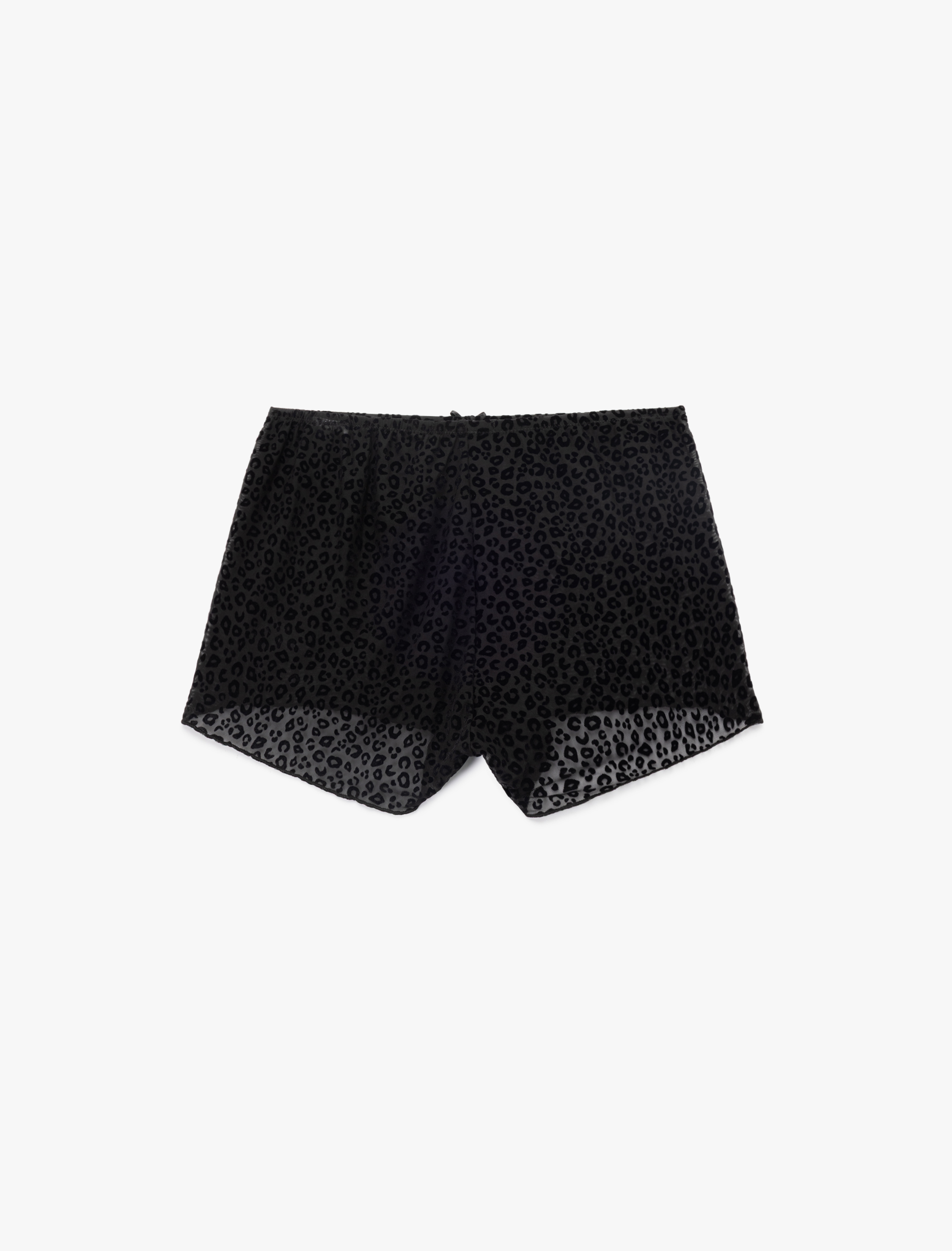   Yarı Transparan Leopar Desenli Mini Şort Pijama Altı