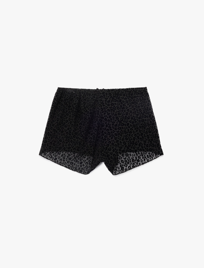   Yarı Transparan Leopar Desenli Mini Şort Pijama Altı