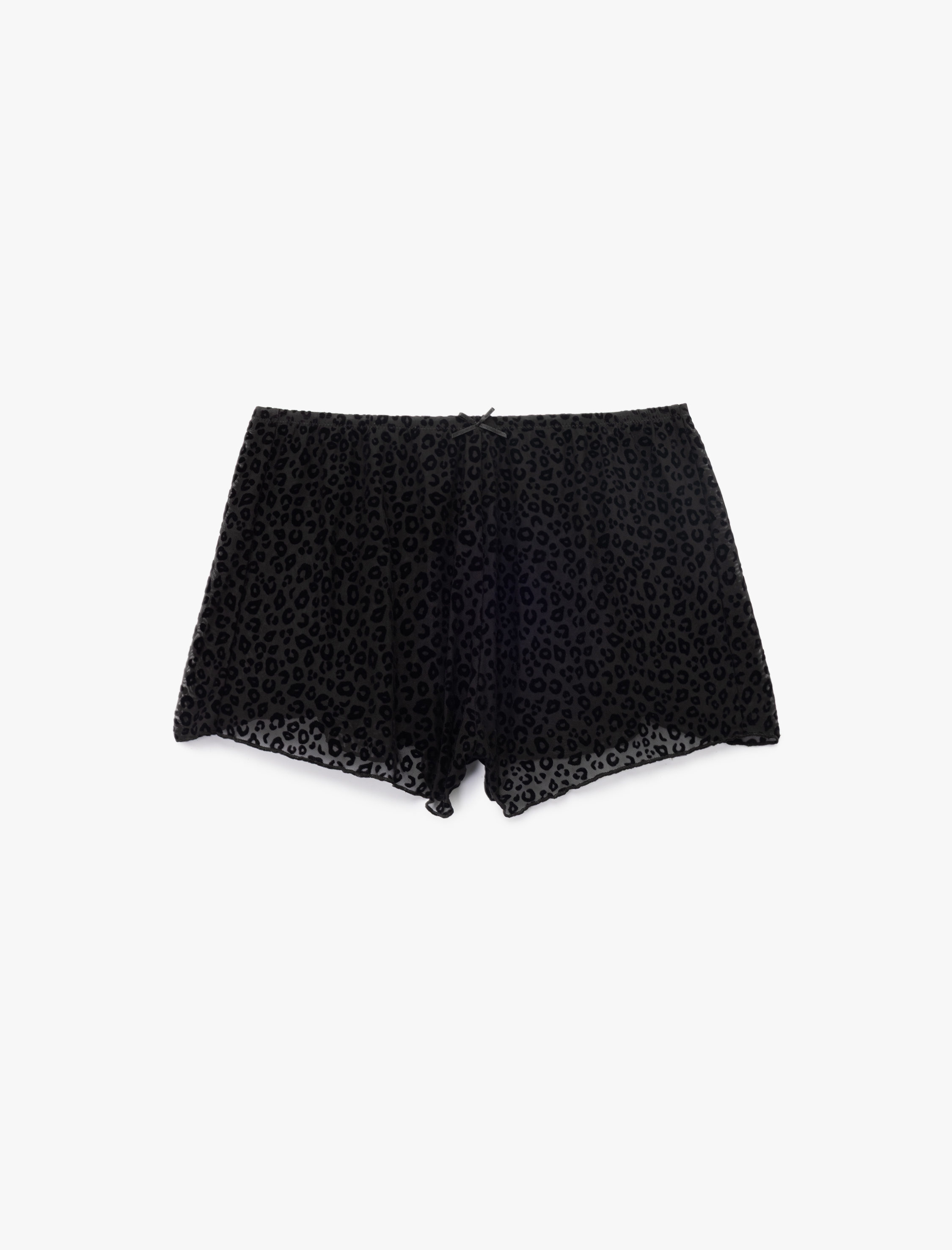   Yarı Transparan Leopar Desenli Mini Şort Pijama Altı