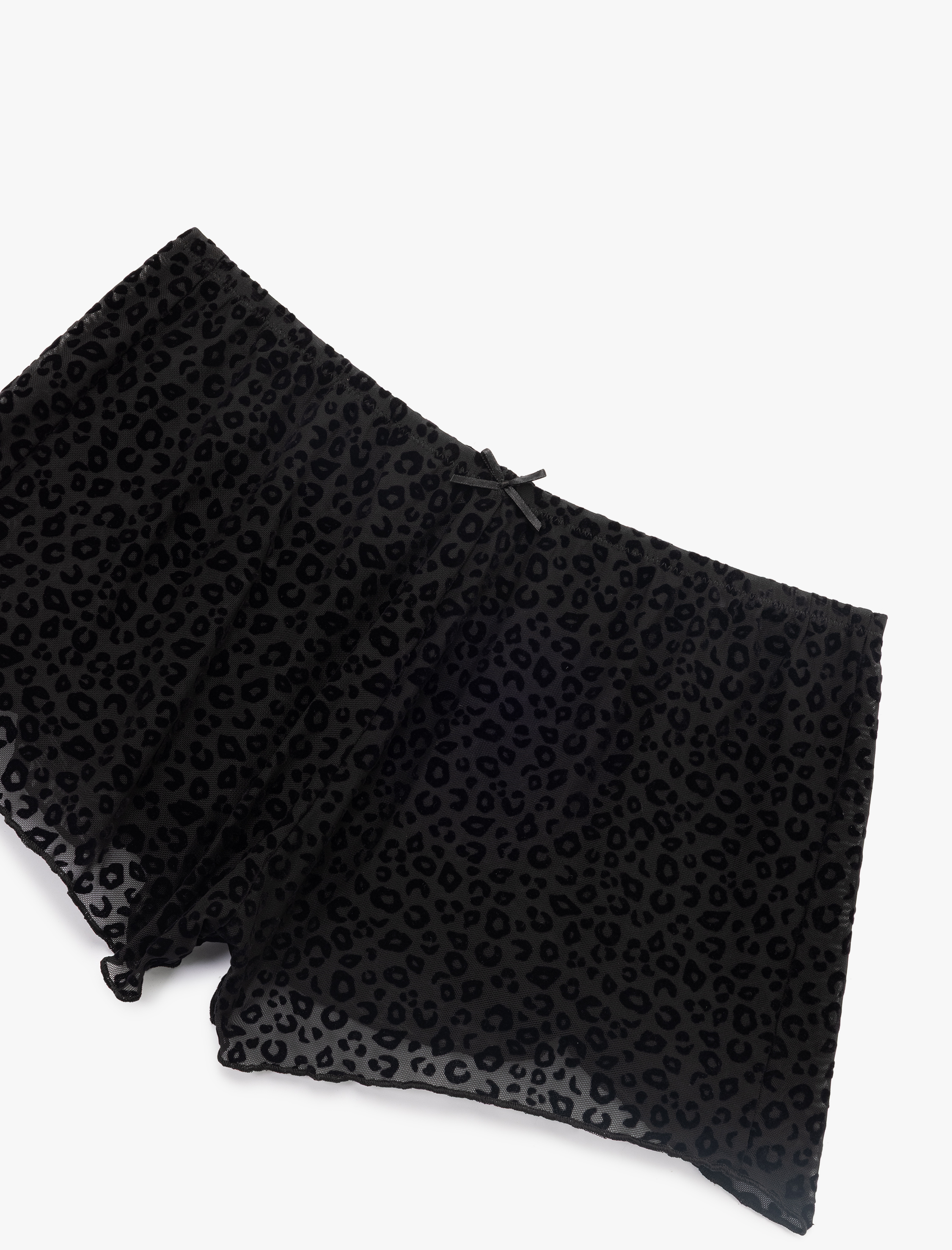   Yarı Transparan Leopar Desenli Mini Şort Pijama Altı