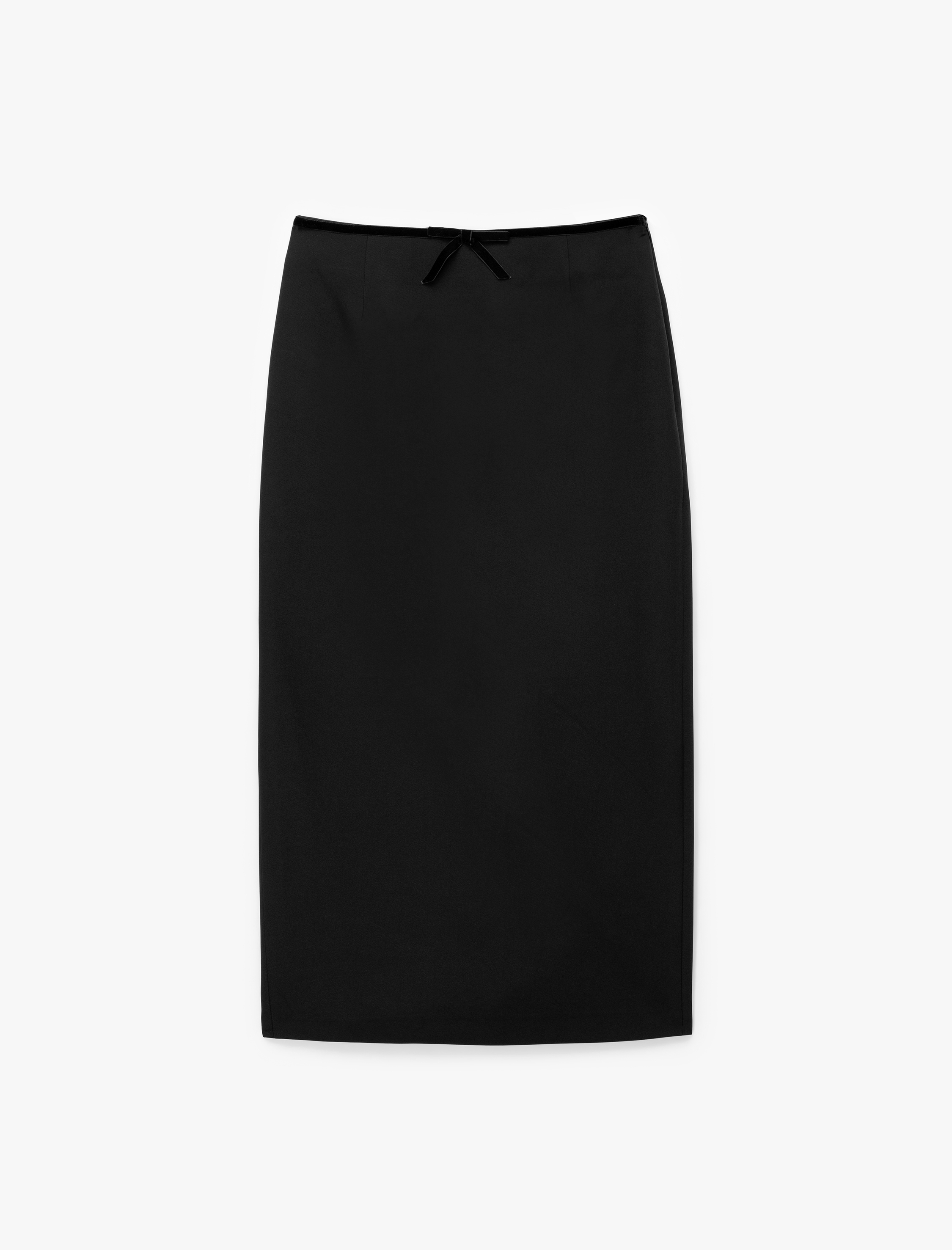   Slim Fit Yırtmaçlı Fiyonk Detaylı Midi Kalem Etek