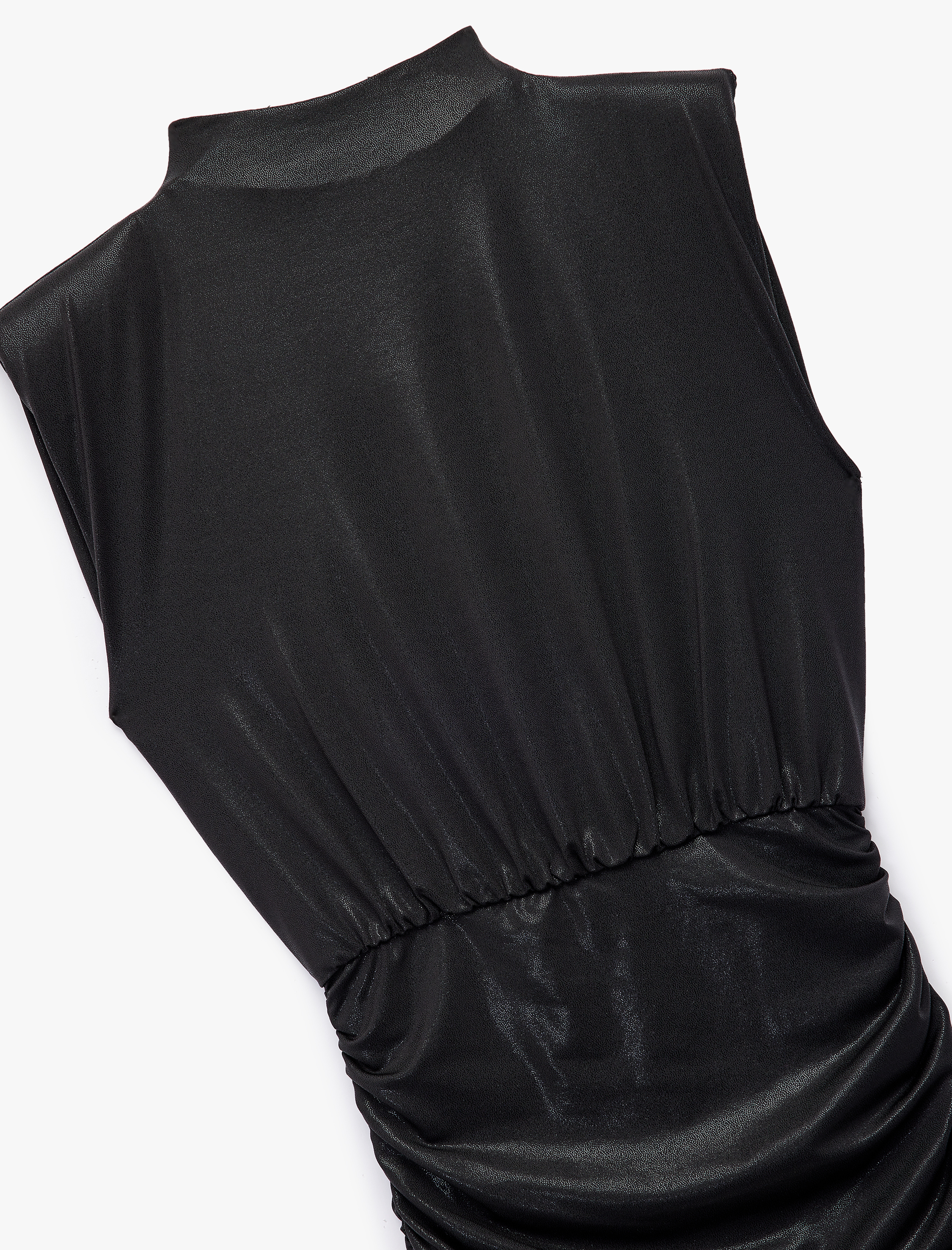   Simli Dik Yaka Kolsuz Drape Detaylı Bodycon Mini Abiye Elbise