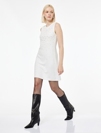 Slim Fit Kolsuz Bisiklet Yaka Taşlı Mini Elbise