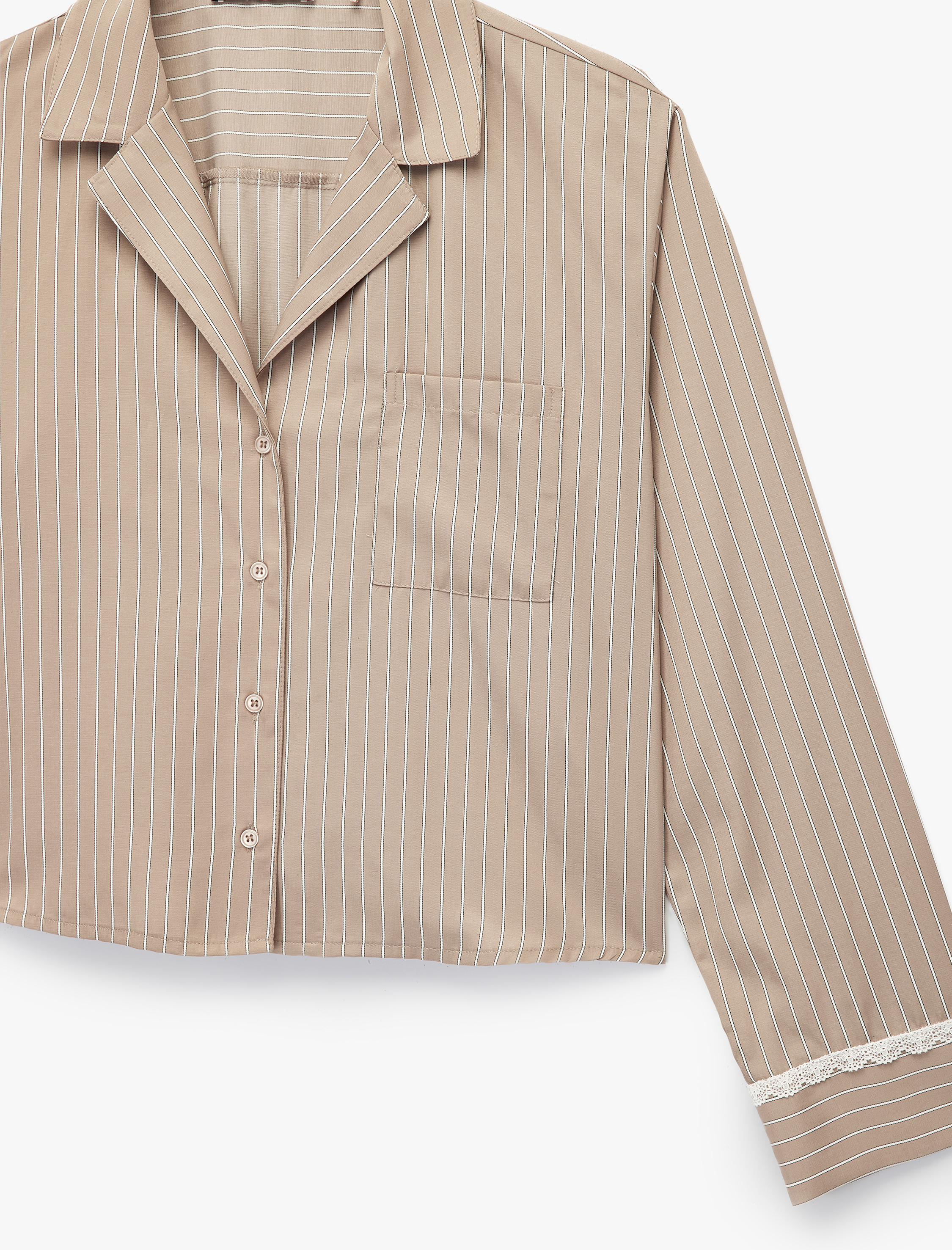   Rahat Kalıp Uzun Kollu Gömlek Yaka Pijama Üstü