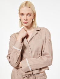 Rahat Kalıp Uzun Kollu Gömlek Yaka Pijama Üstü