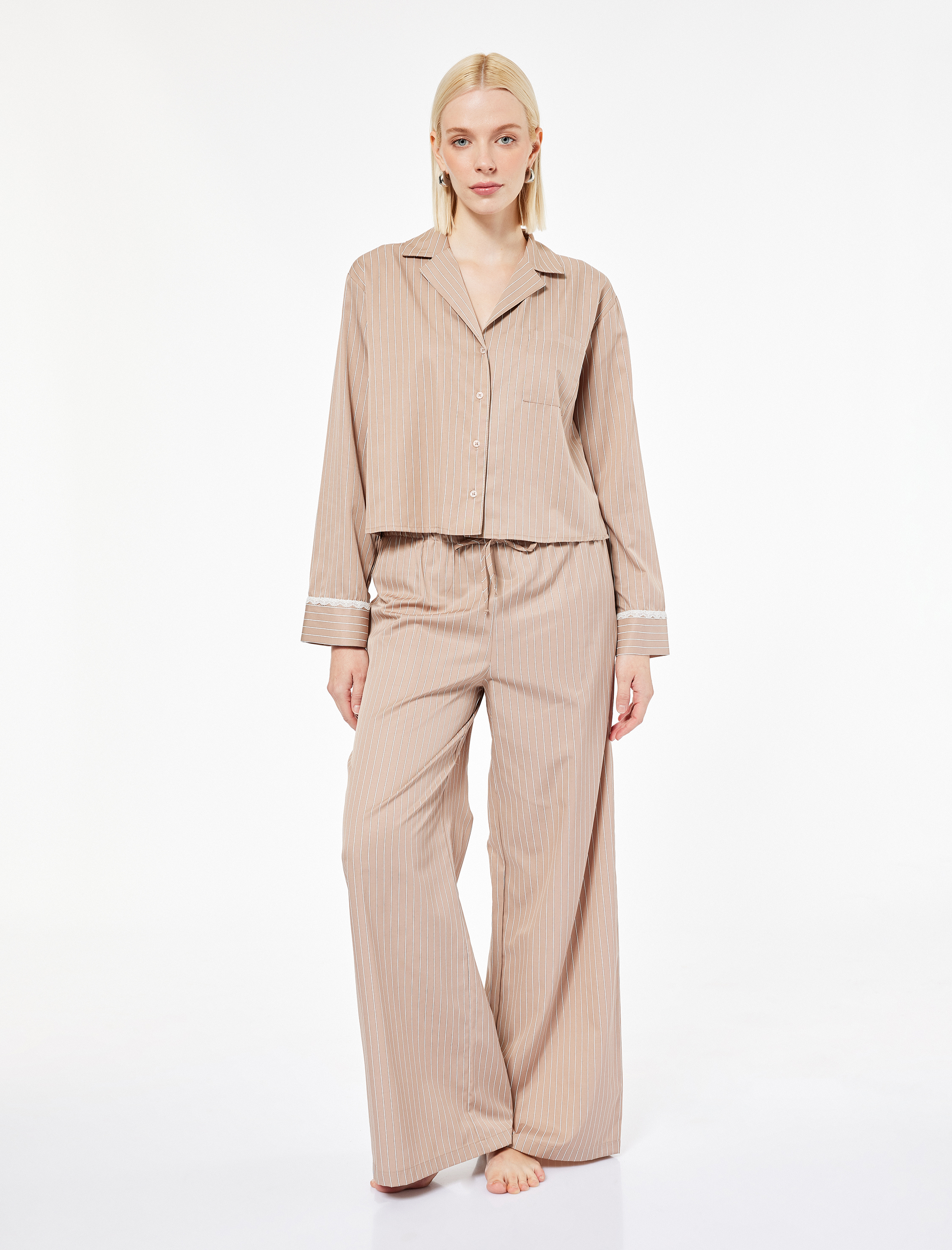   Rahat Kalıp Beli Dantelli Beli Bağcıklı Pijama Altı